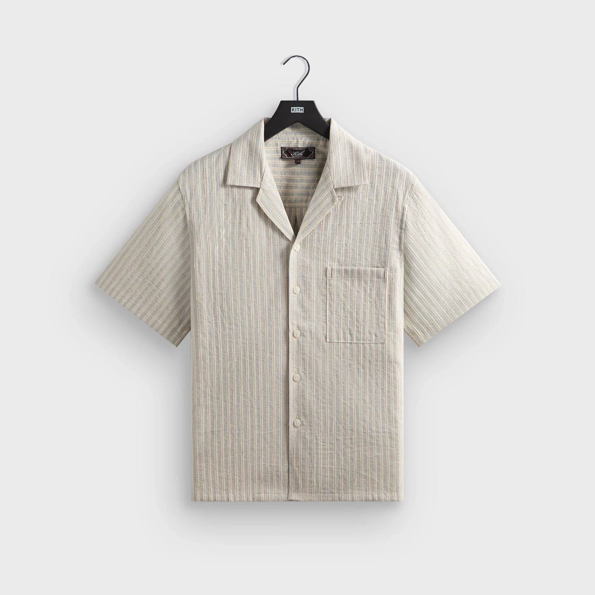 Kith Neon Slub Stripe Cropped Beckham Camp Collar Shirt - Sandrift