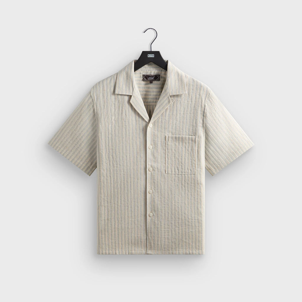 Kith Neon Slub Stripe Cropped Beckham Camp Collar Shirt - Sandrift