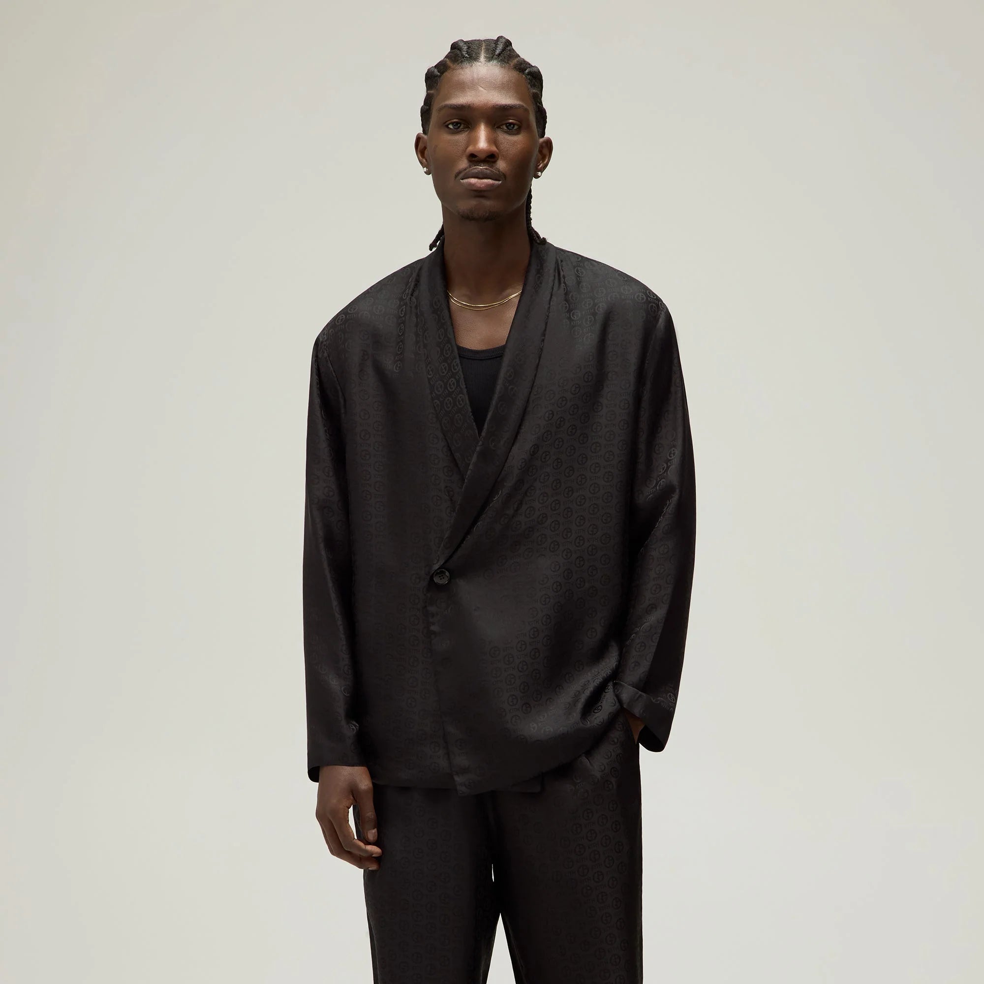Giorgio Armani & Kith Monogram Long Sleeve Thompson Crossover Shirt - Black