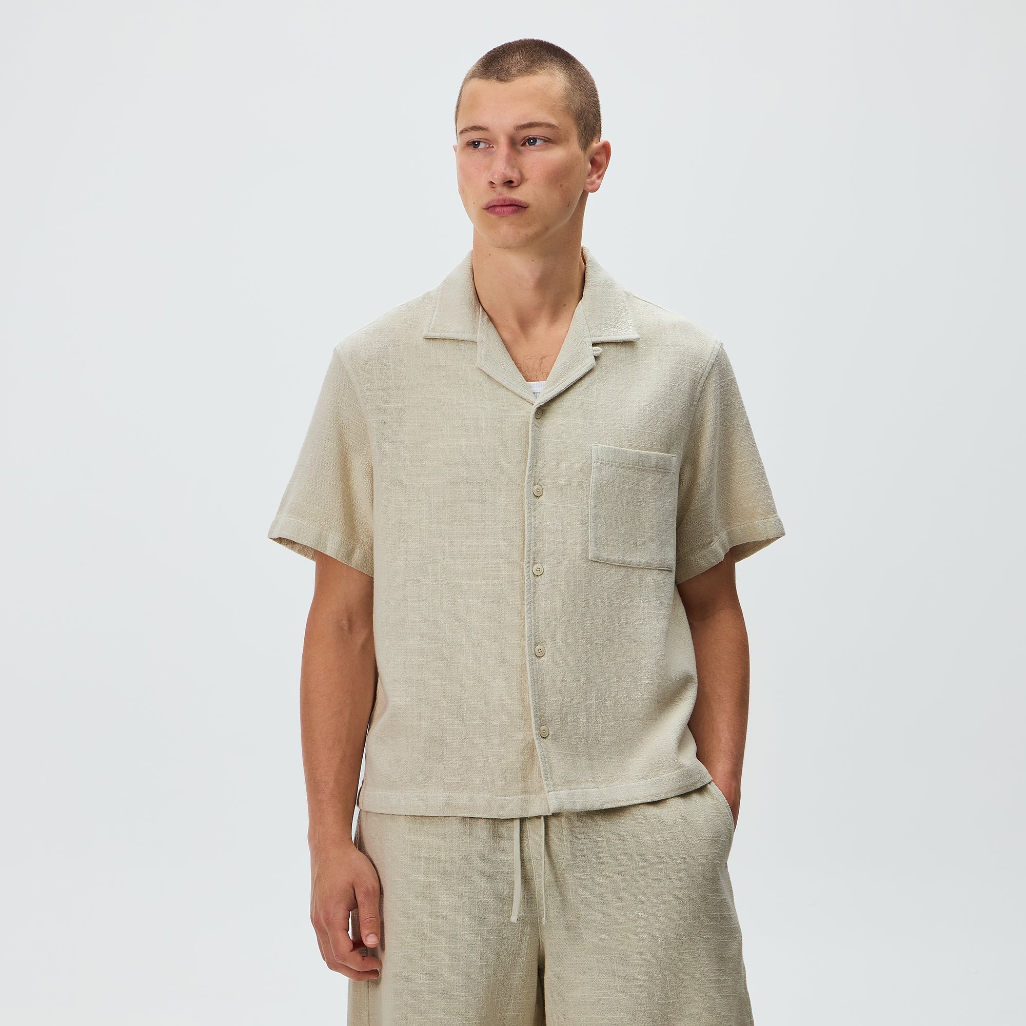 Kith Soft Woven Cropped Beckham Camp Collar Shirt - Waffle