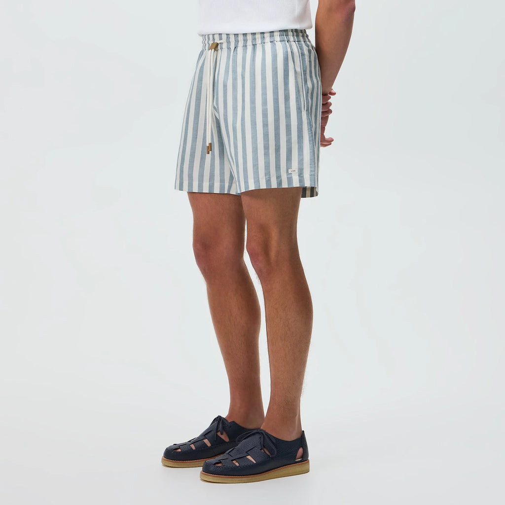 Kith Spun Silk Linen Stripe Kellen Short - Light Indigo