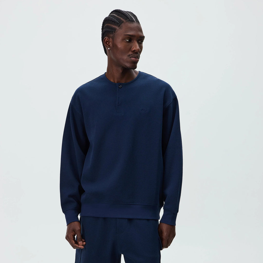 Kith Micro Waffle Long Sleeve Colby Pullover - Nocturnal