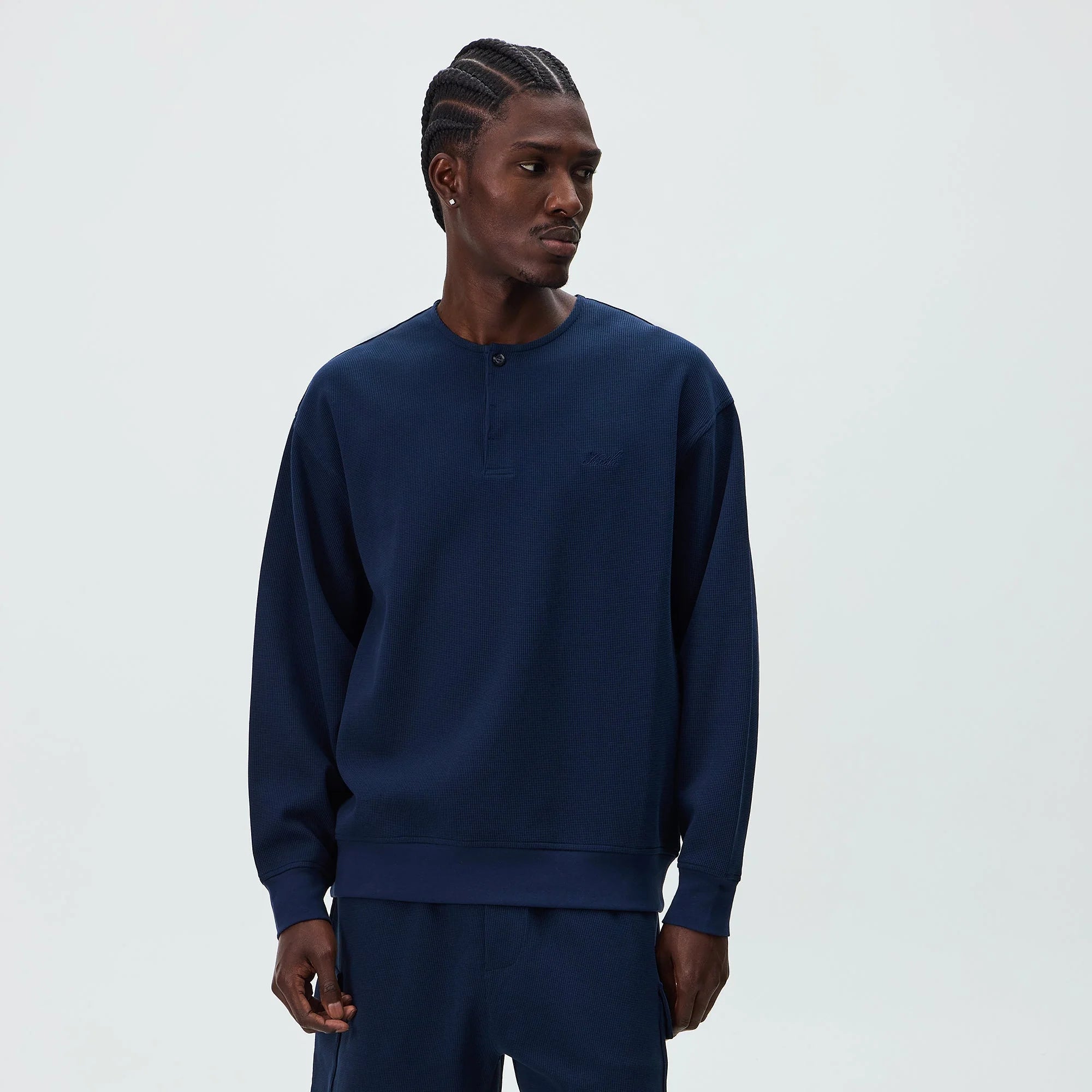 Kith Micro Waffle Long Sleeve Colby Pullover - Nocturnal