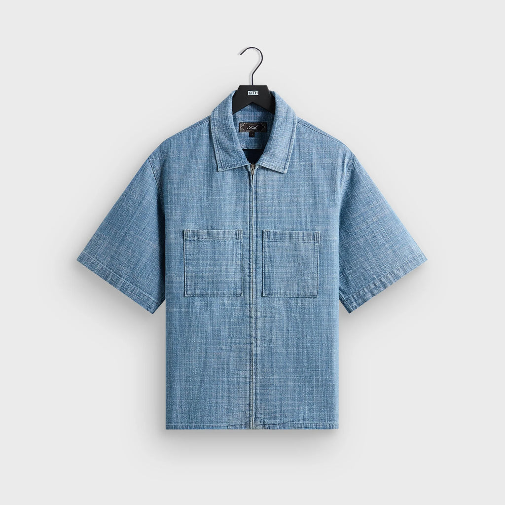 Kith Textured Indigo Paxton Zip Front Shirt - Light Indigo