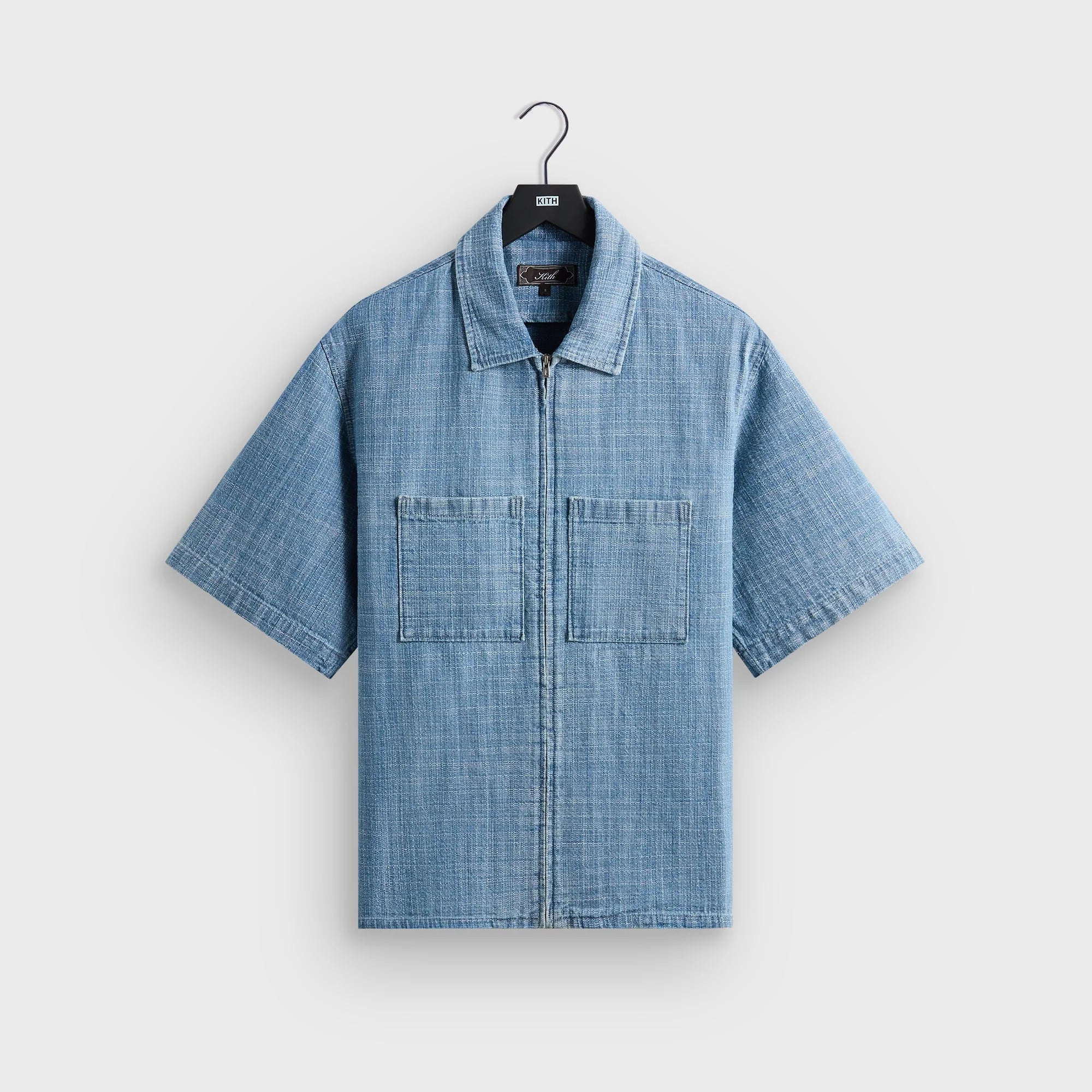 Kith Textured Indigo Paxton Zip Front Shirt - Light Indigo