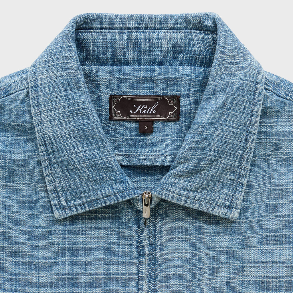 Kith Textured Indigo Paxton Zip Front Shirt - Light Indigo
