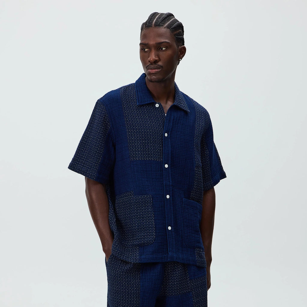 Kith Stitched Patchwork Boxy Collared Overshirt - Mid Indigo
