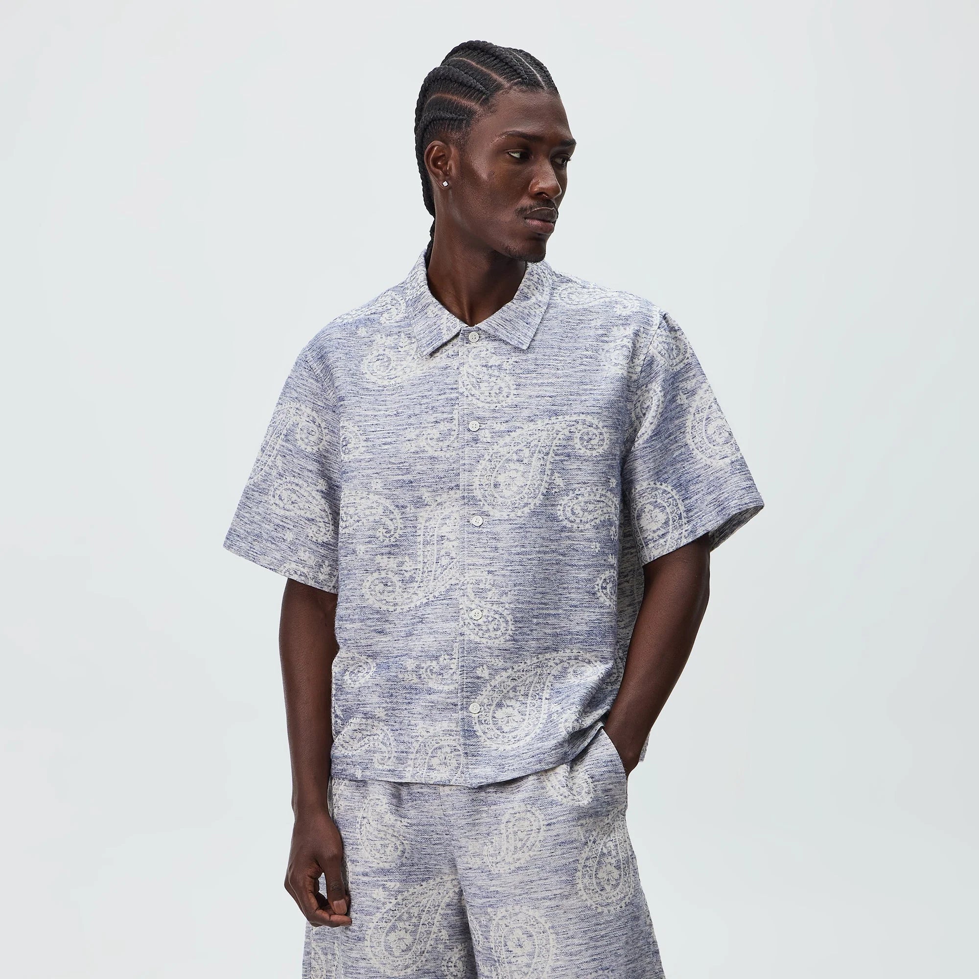Kith Heathered Paisley Torin Shirt - Light Indigo