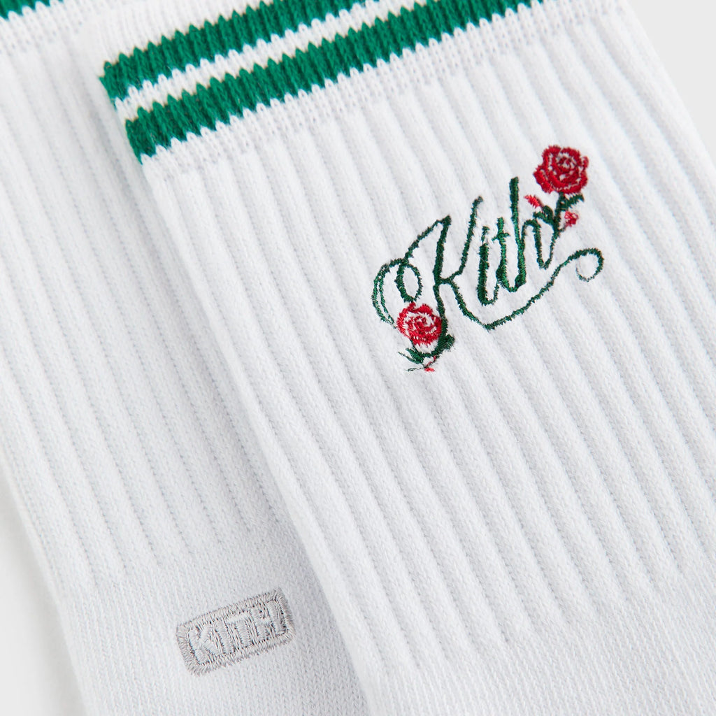 Kith Double Striped Floral Cotton Mid Crew Socks - Conifer