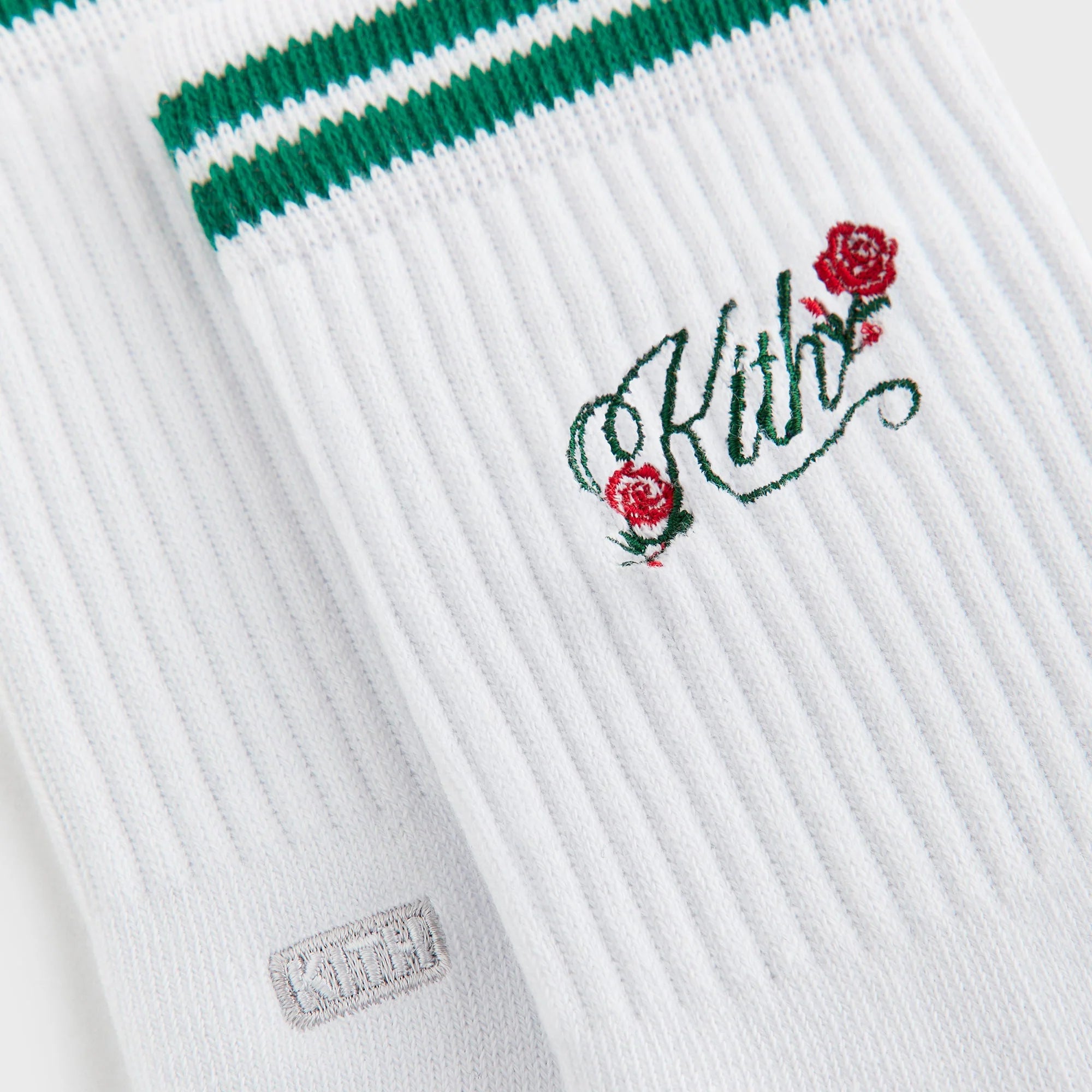 Kith Double Striped Floral Cotton Mid Crew Socks - Conifer