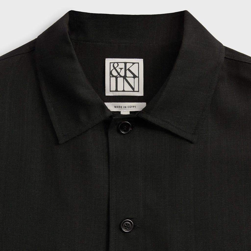&Kin Textured Viscose Ace Buttondown - Black