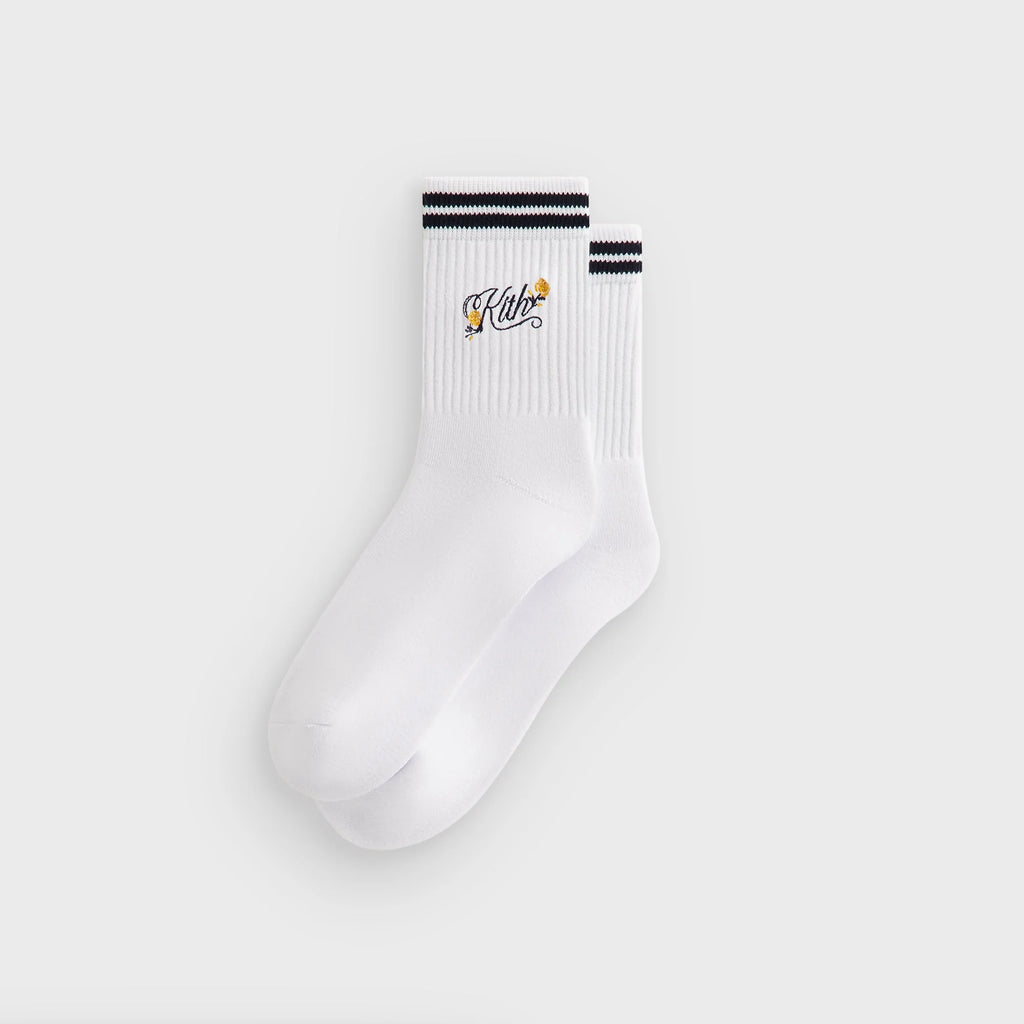 Kith Double Striped Floral Cotton Mid Crew Socks - Nocturnal