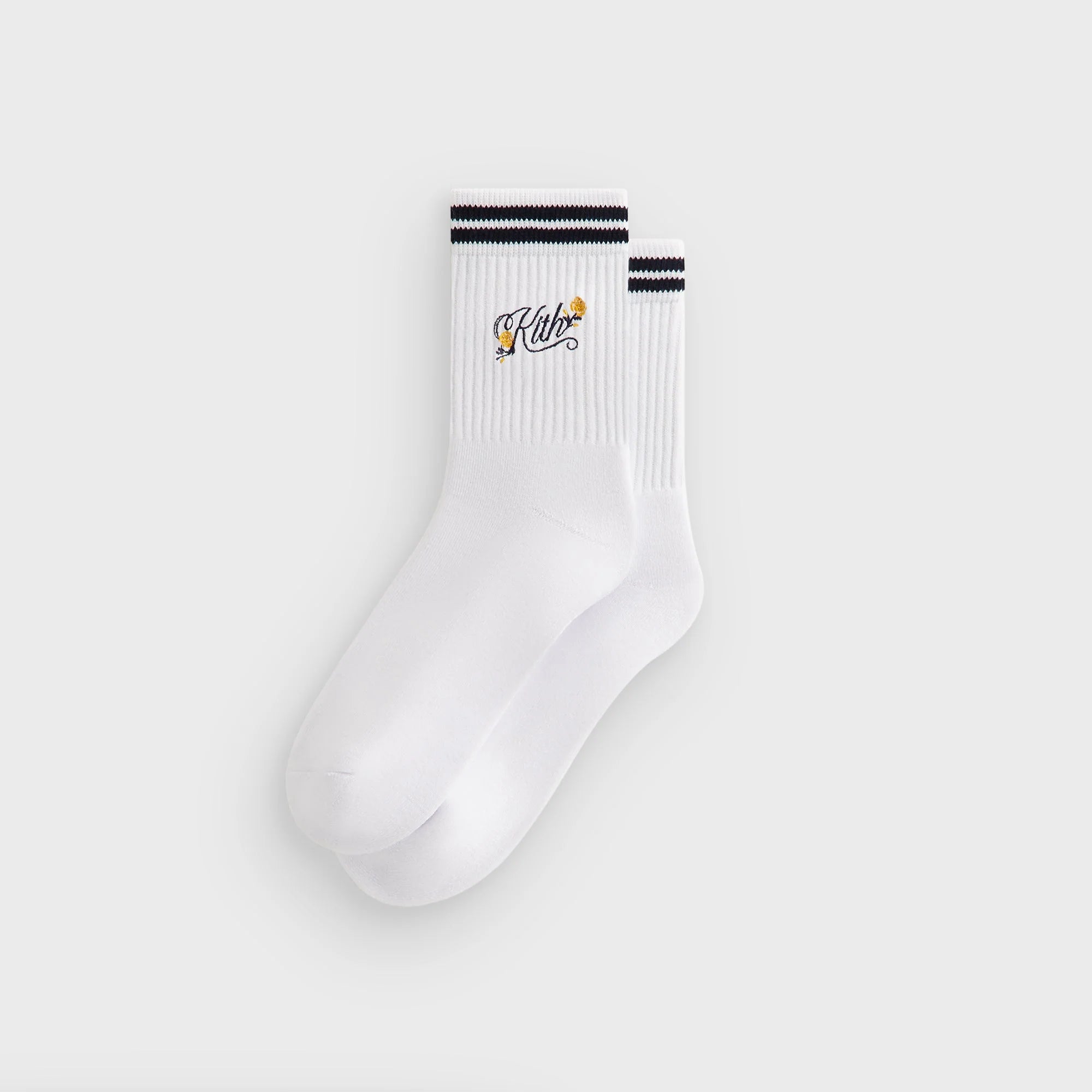 Kith Double Striped Floral Cotton Mid Crew Socks - Nocturnal