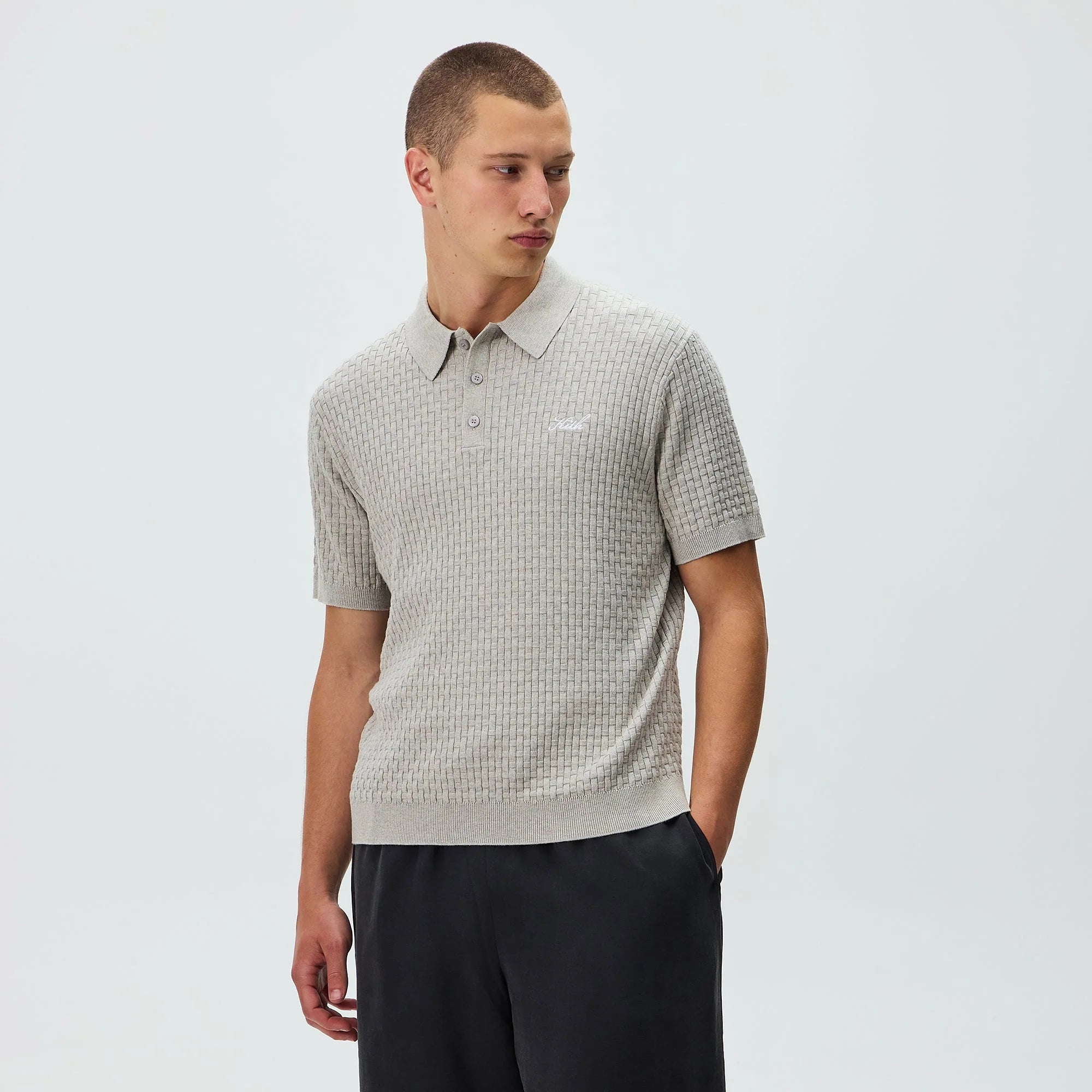 Kith Basket Weave Tilden Polo - Light Heather Grey