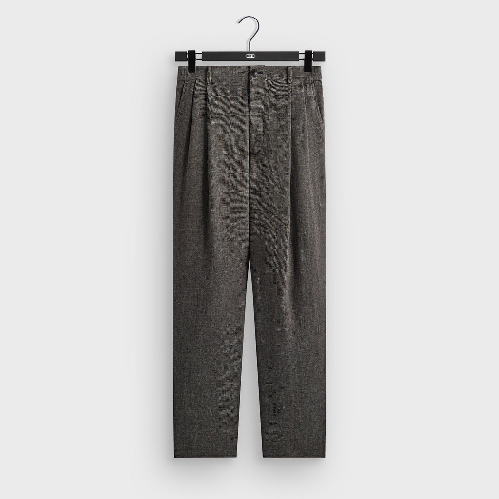 &Kin Textured Linen Flax Brynn Pleated Pant  - Black Melange
