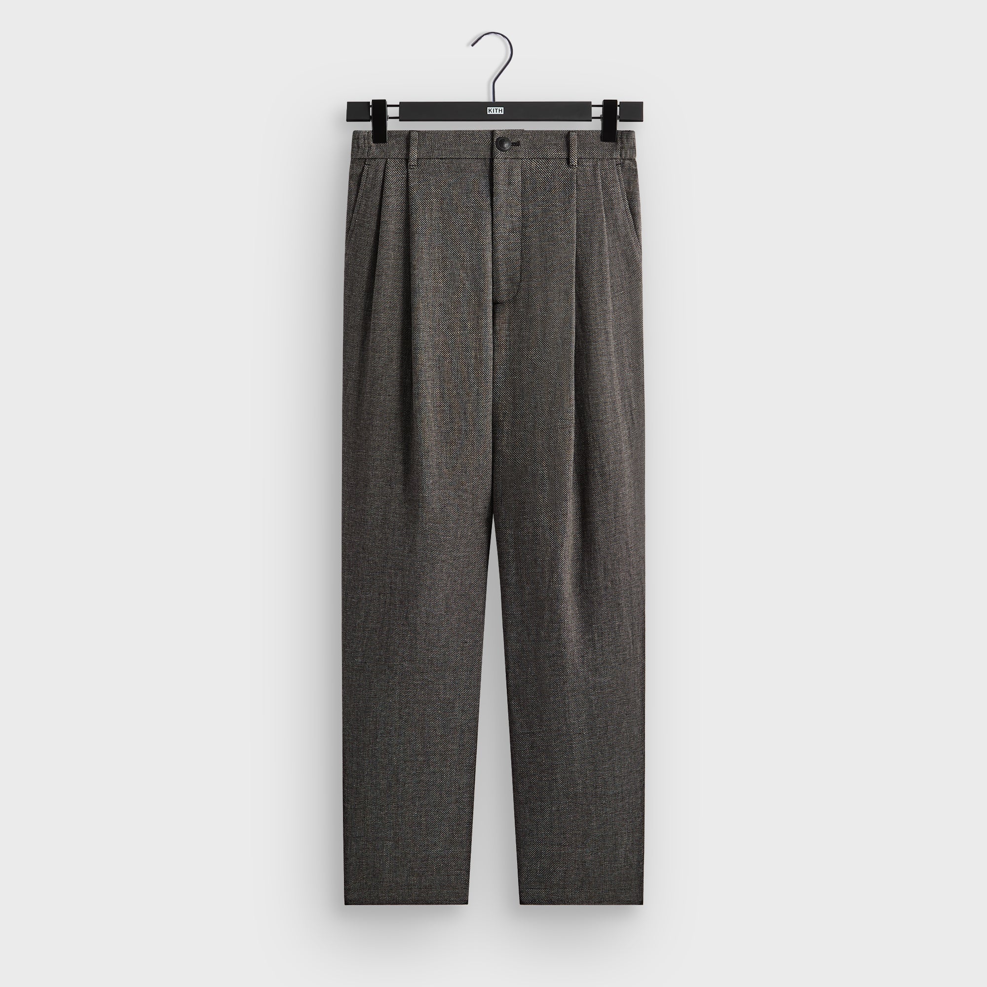 &Kin Textured Linen Flax Brynn Pleated Pant  - Black Melange
