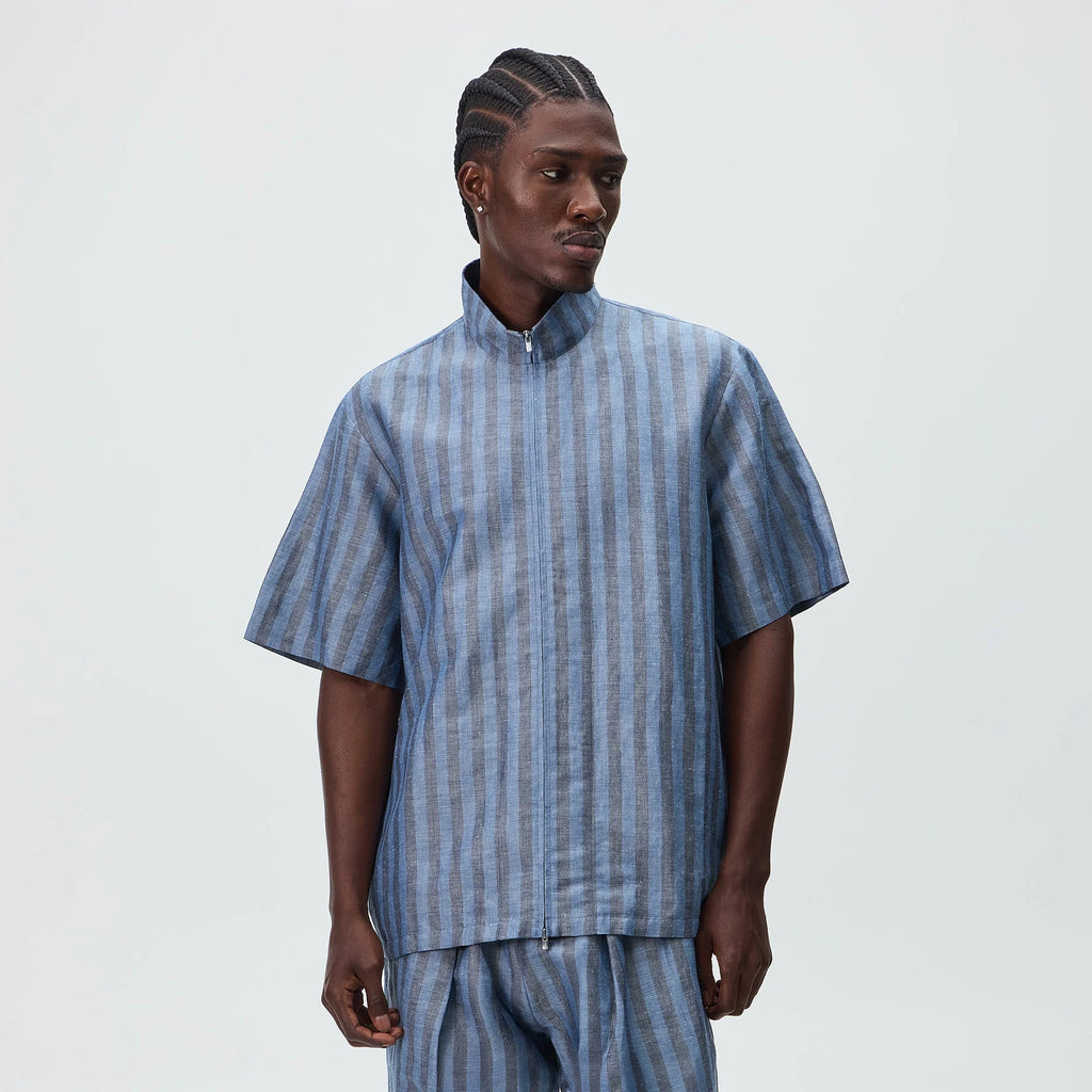 Kith Spun Silk Linen Stripe Colton Zip Front Shirt - Guide