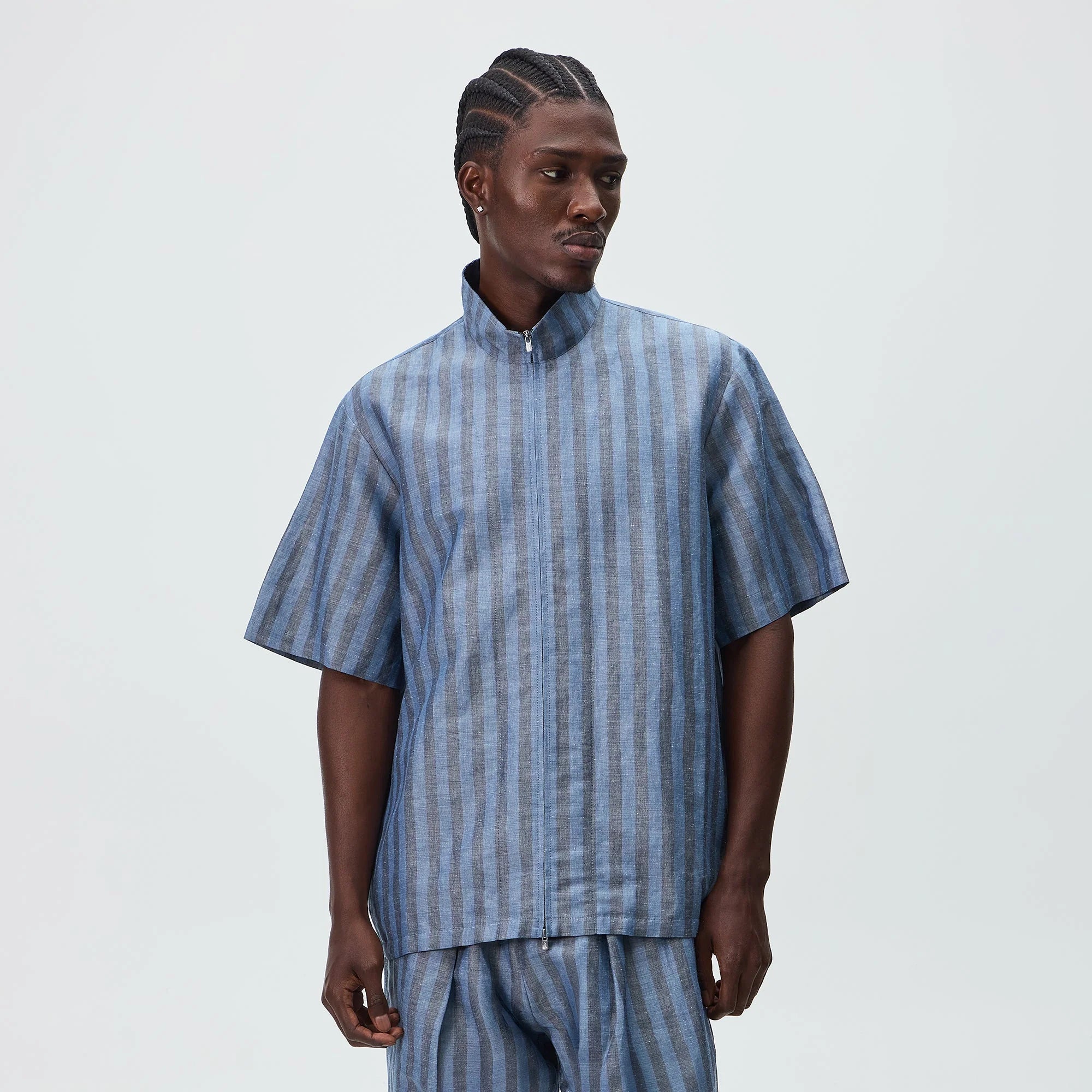 Kith Spun Silk Linen Stripe Colton Zip Front Shirt - Guide
