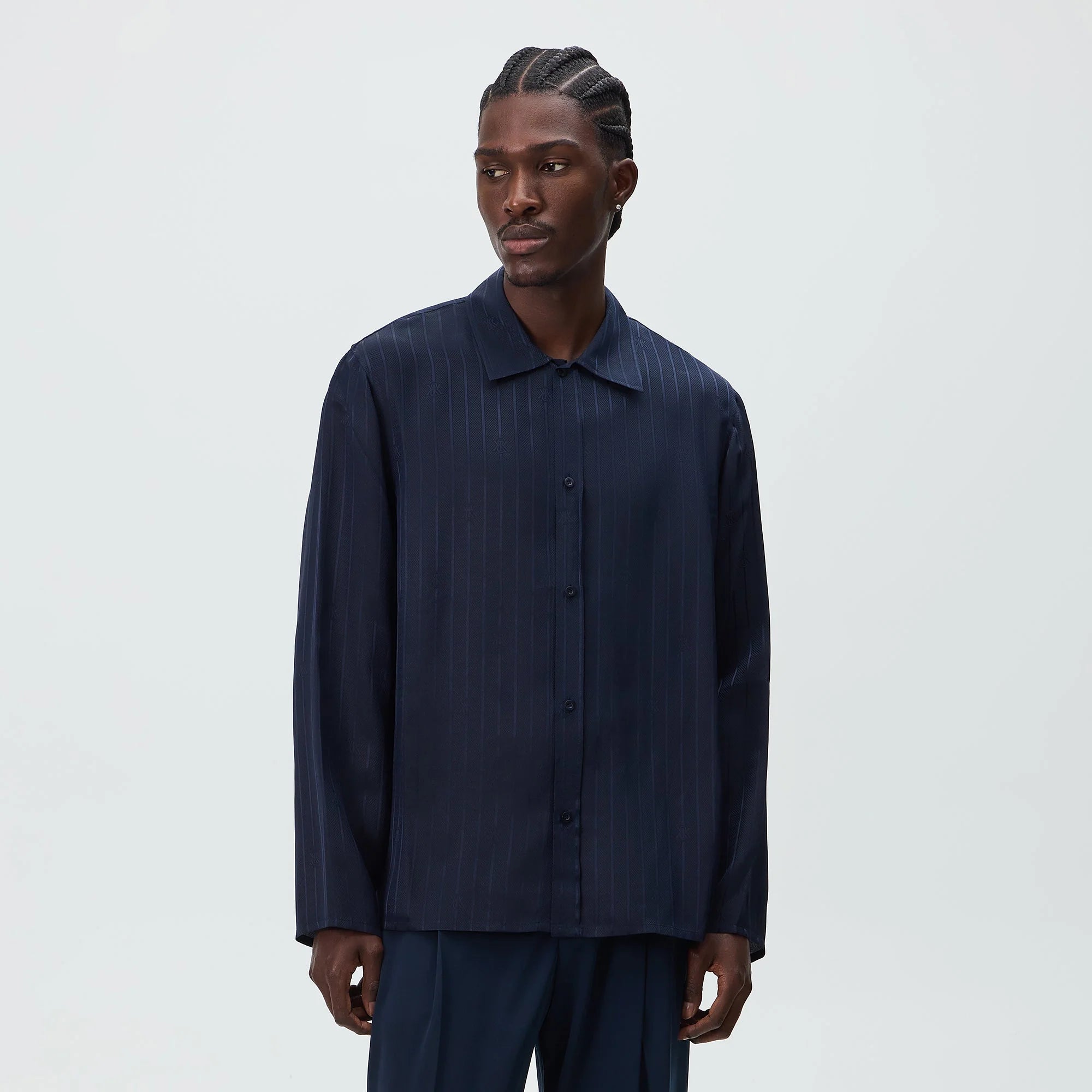 Kith Crest Logo Long Sleeve Boxy Collared Overshirt - Nocturnal