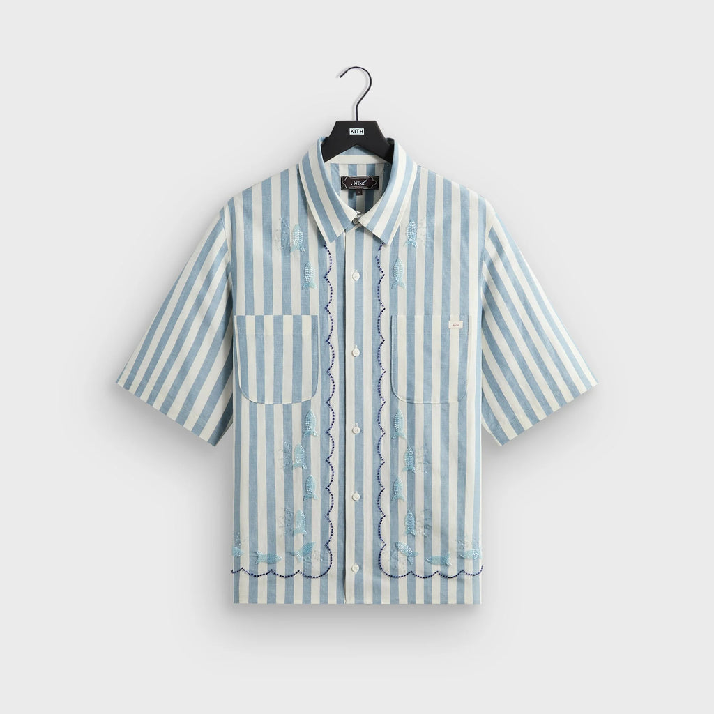 Kith Spun Silk Linen Stripe Paxton Buttondown - Light Indigo