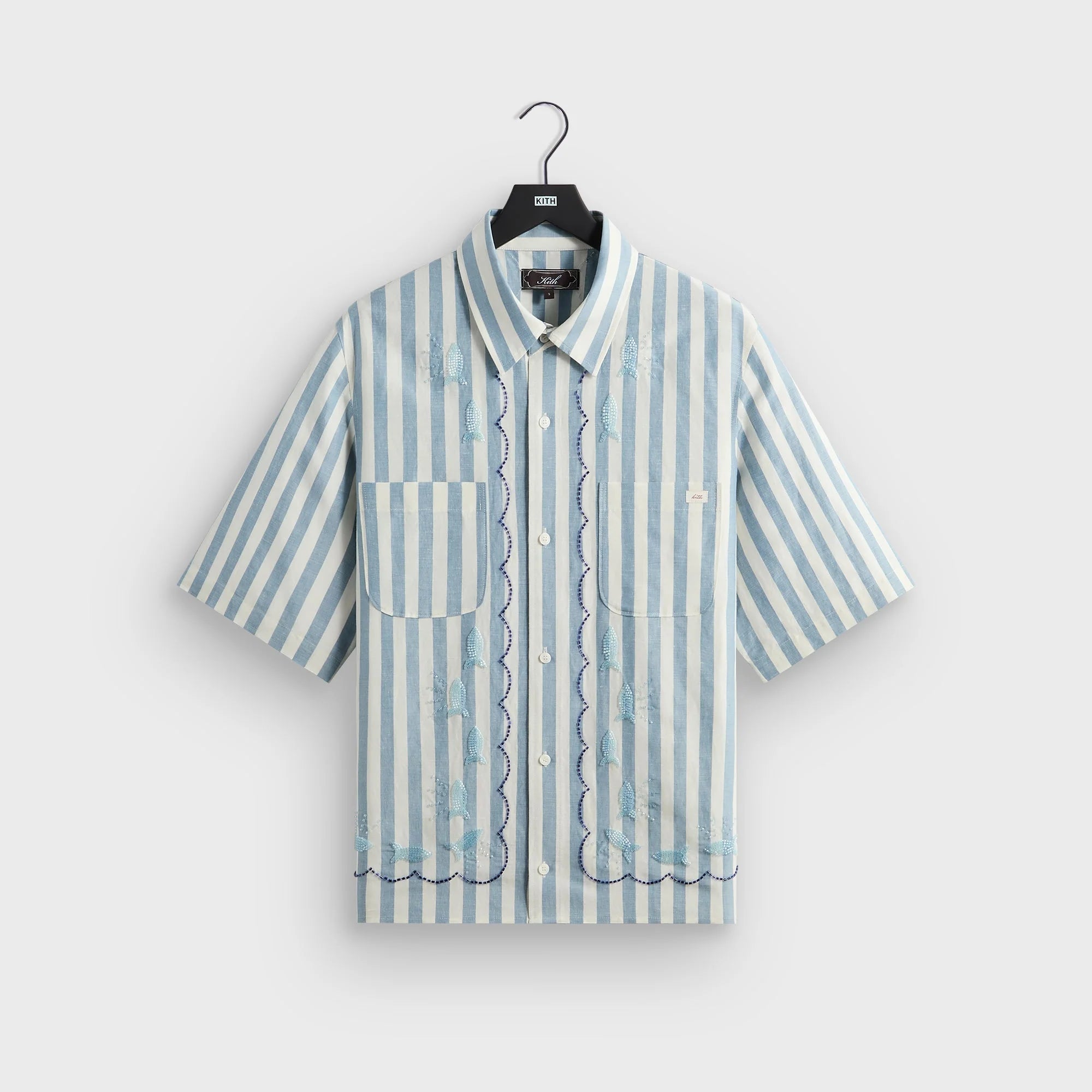Kith Spun Silk Linen Stripe Paxton Buttondown - Light Indigo