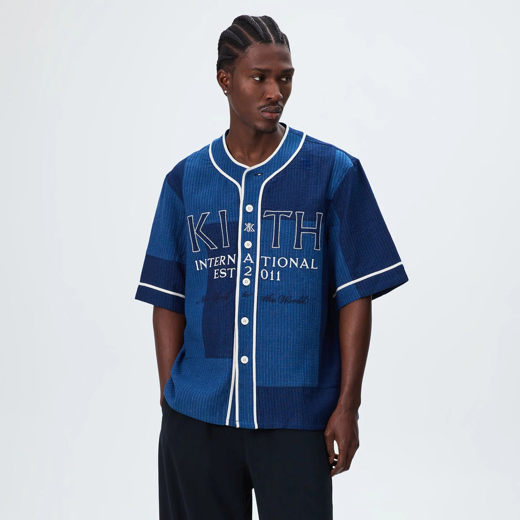 Kith Patchwork Indigo Seersucker Short Sleeve Daley Shirt - Indigo