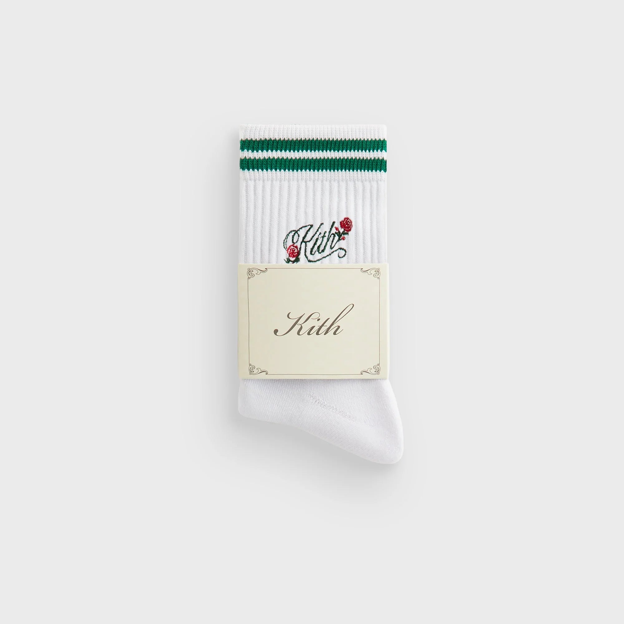 Kith Double Striped Floral Cotton Mid Crew Socks - Conifer