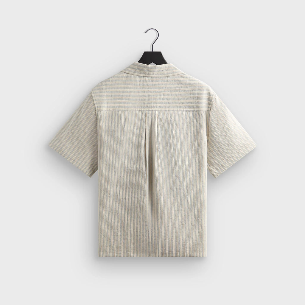 Kith Neon Slub Stripe Cropped Beckham Camp Collar Shirt - Sandrift