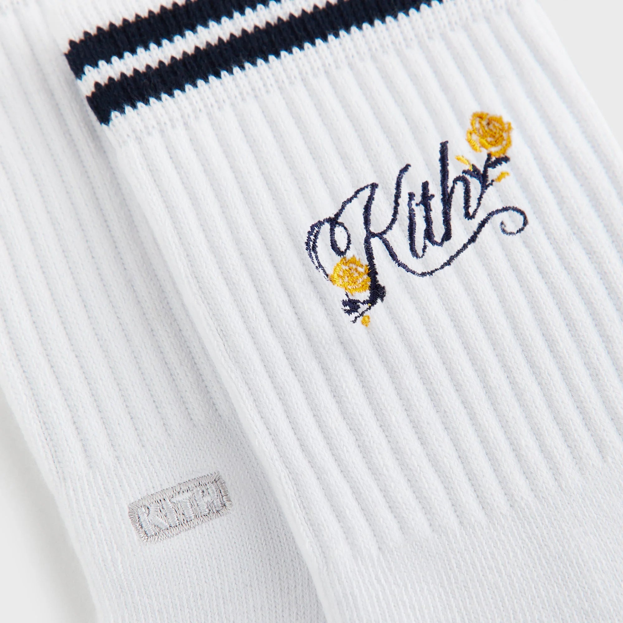 Kith Double Striped Floral Cotton Mid Crew Socks - Nocturnal