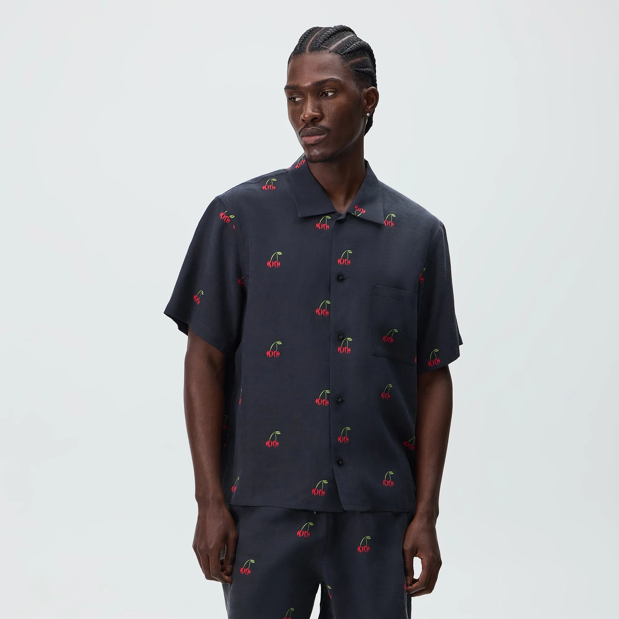 Kith Printed Cherry Cupro Linen Beckham Buttondown - Black