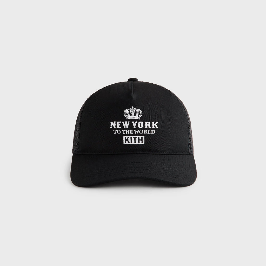 Kith New York To The World Relaxed Twill Nolan Trucker Hat - Black