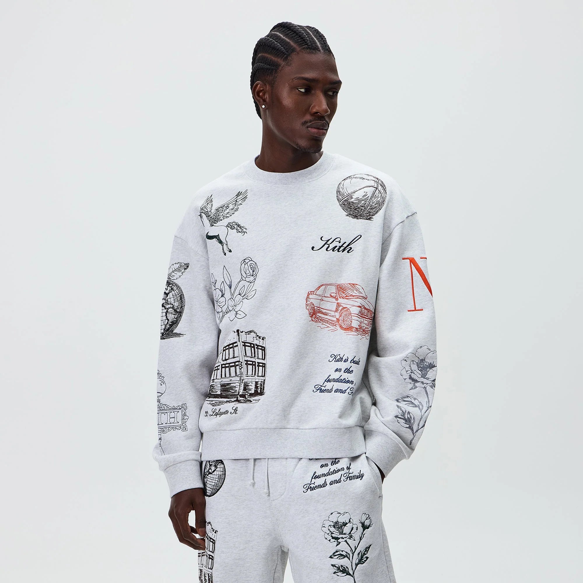 Kith New York To The World Nelson Crewneck - Light Heather Grey