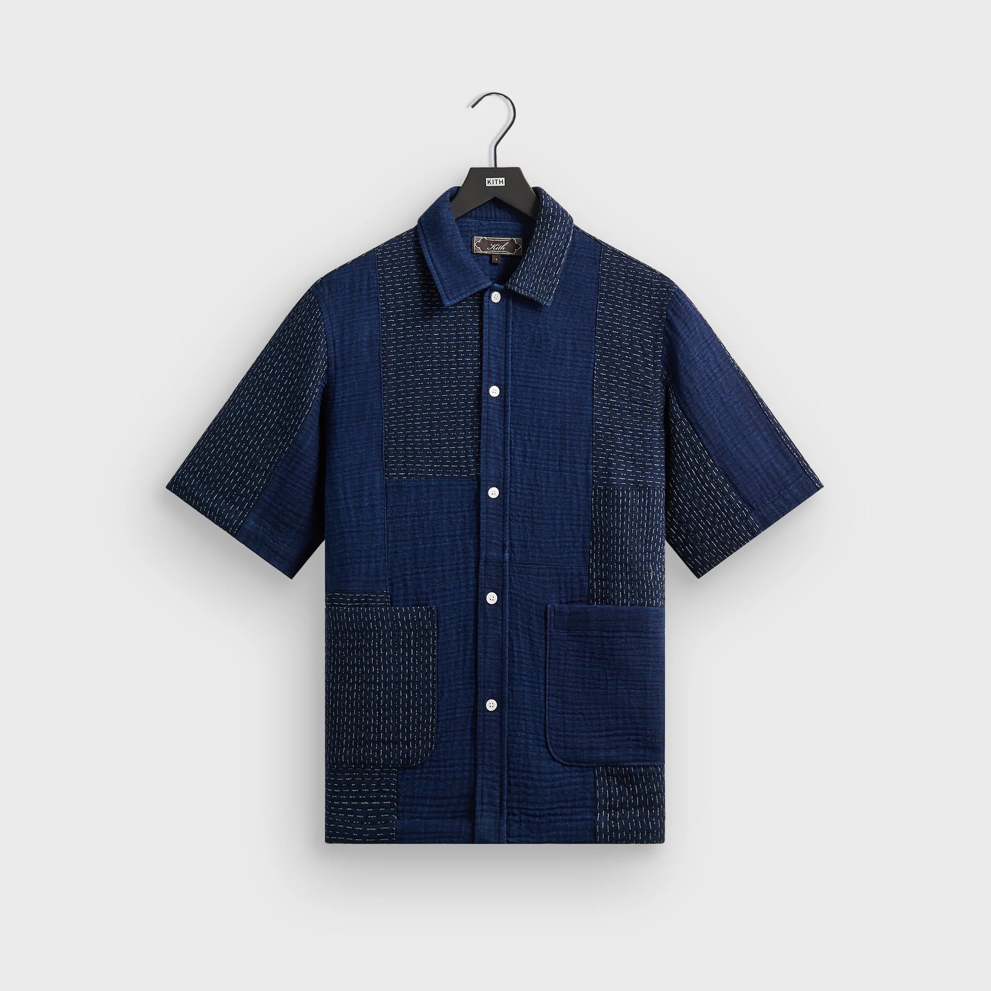 Kith Stitched Patchwork Boxy Collared Overshirt - Mid Indigo