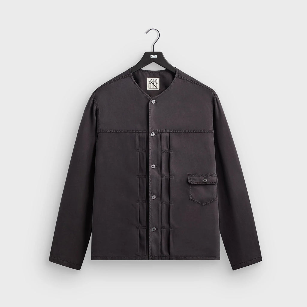 &Kin Garment Dyed Silk Collarless Yardley Shirt - Phantom Grey