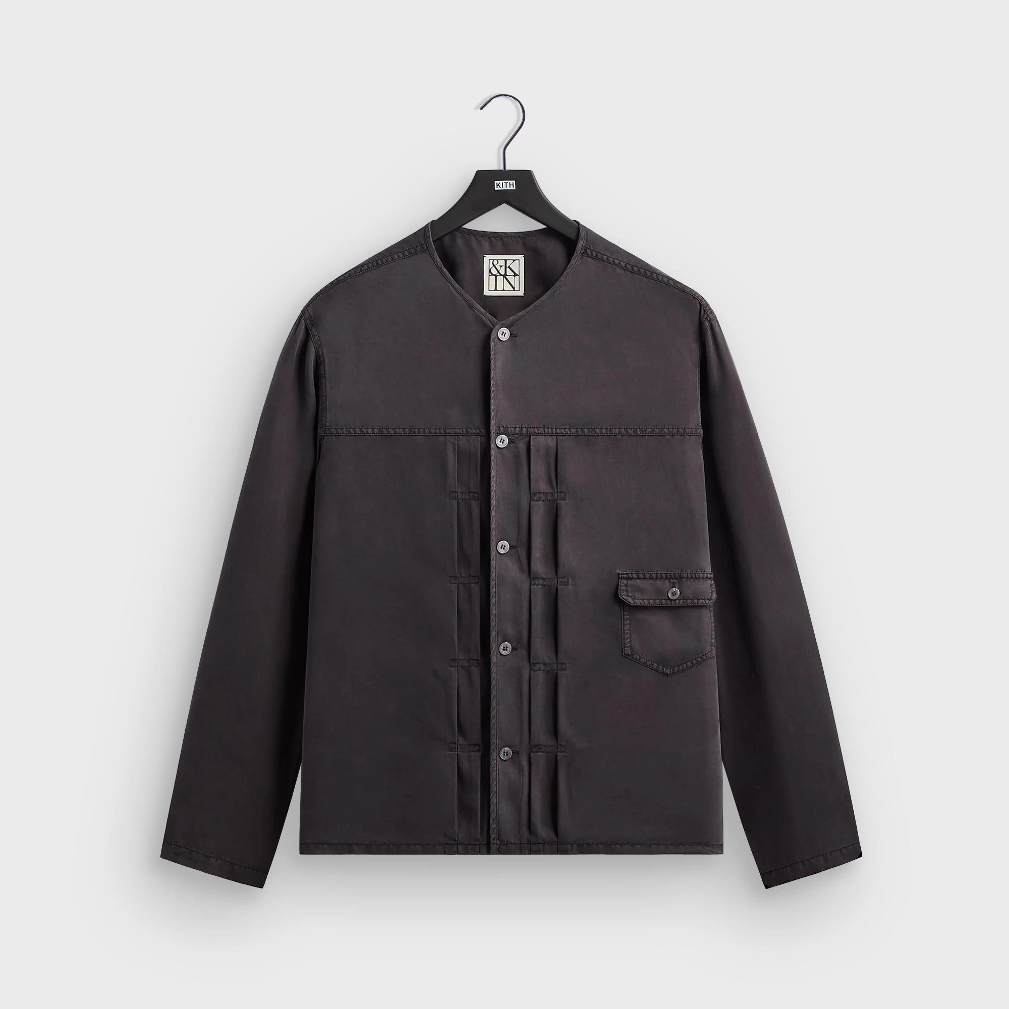 &Kin Garment Dyed Silk Collarless Yardley Shirt - Phantom Grey