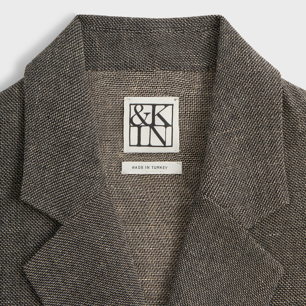 &Kin Textured Linen Ito Blazer - Black Melange