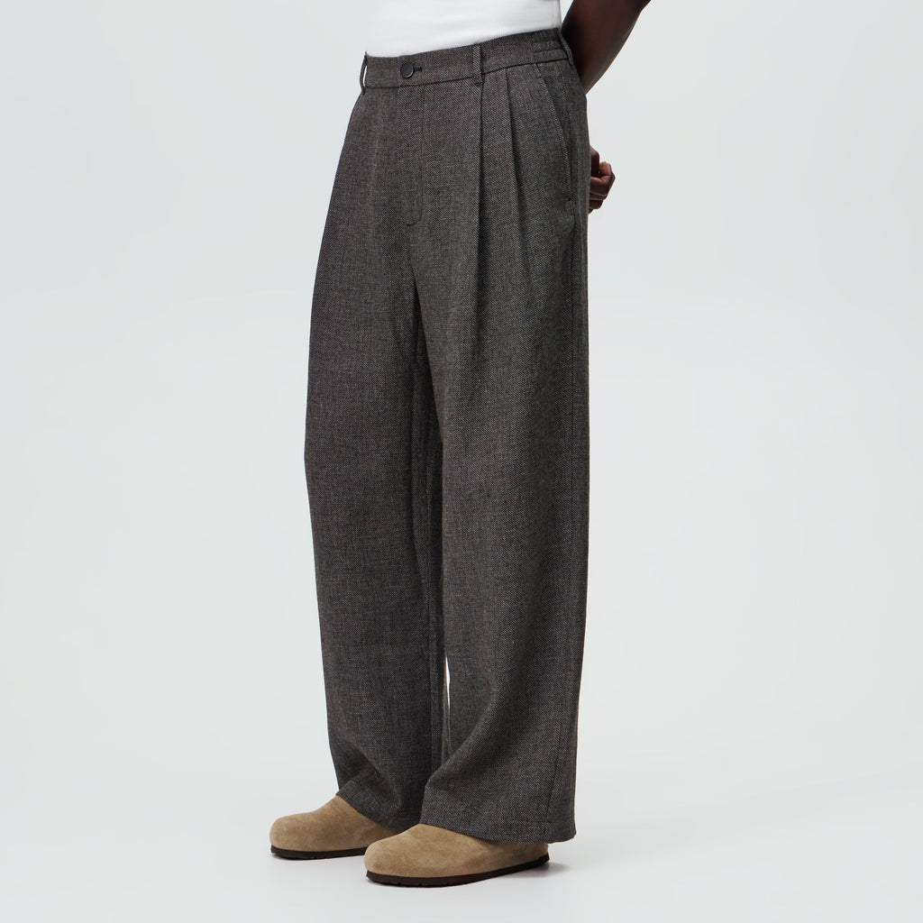 &Kin Textured Linen Flax Brynn Pleated Pant  - Black Melange