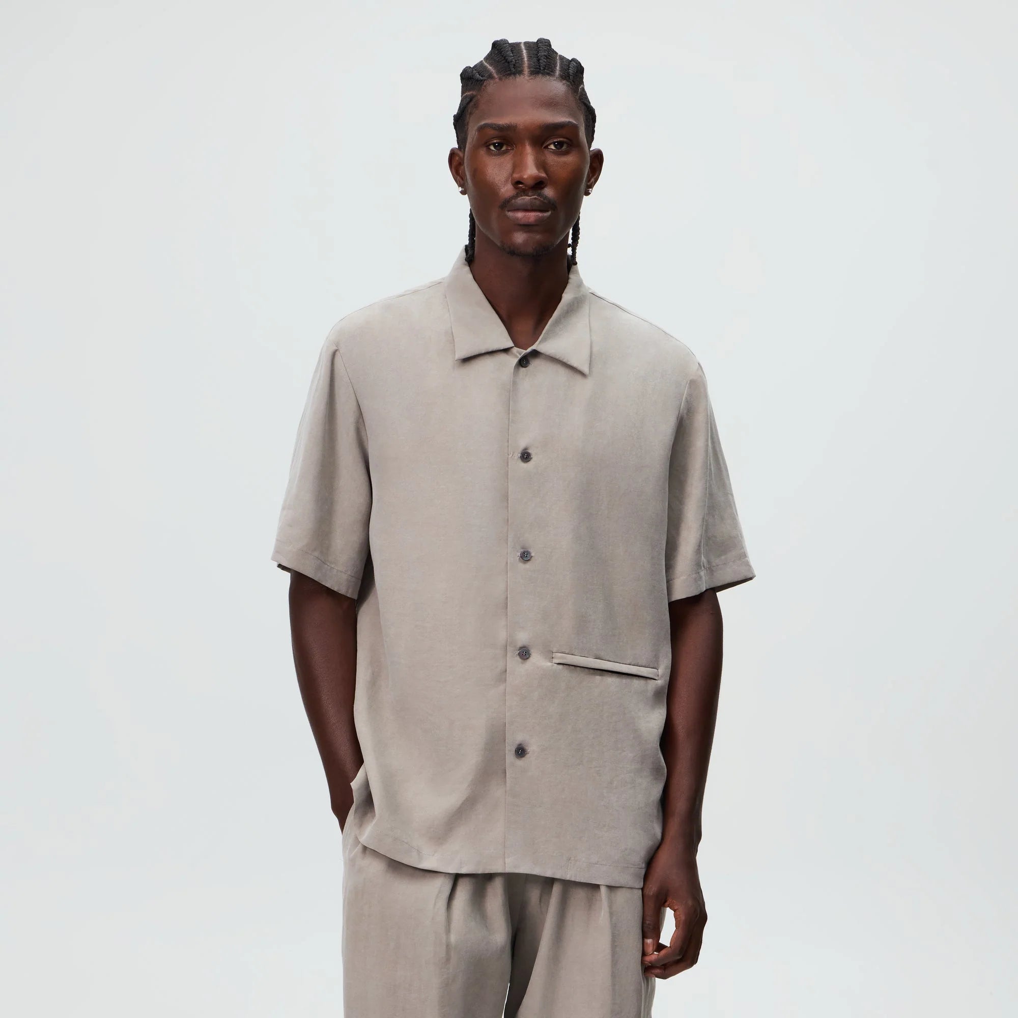 &Kin Cupro Linen Davenport Buttondown Shirt - Astro