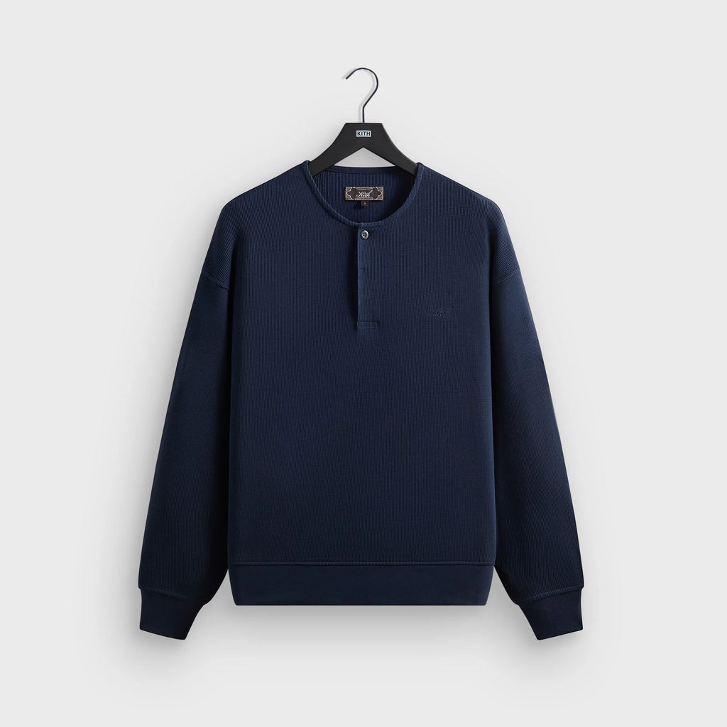 Kith Micro Waffle Long Sleeve Colby Pullover - Nocturnal
