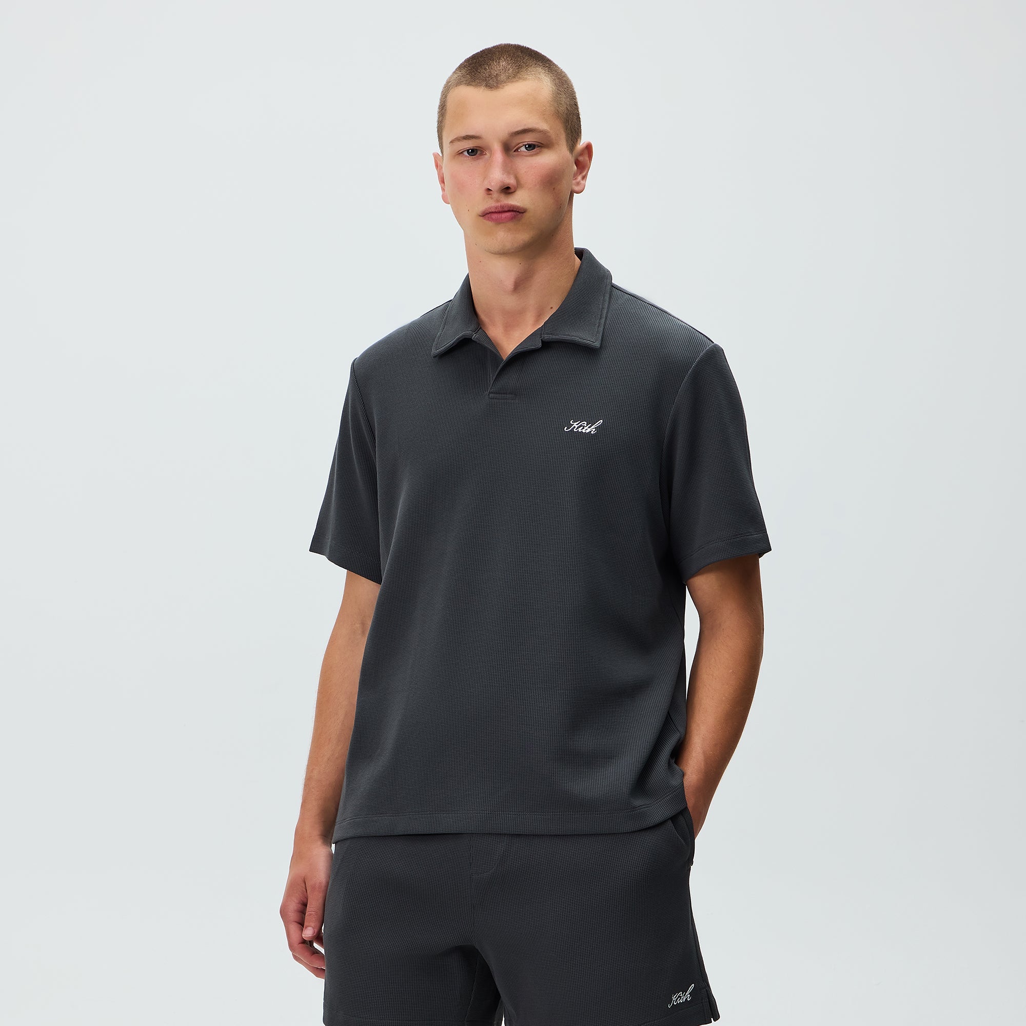 Kith Micro Waffle Drew Polo - Carbon