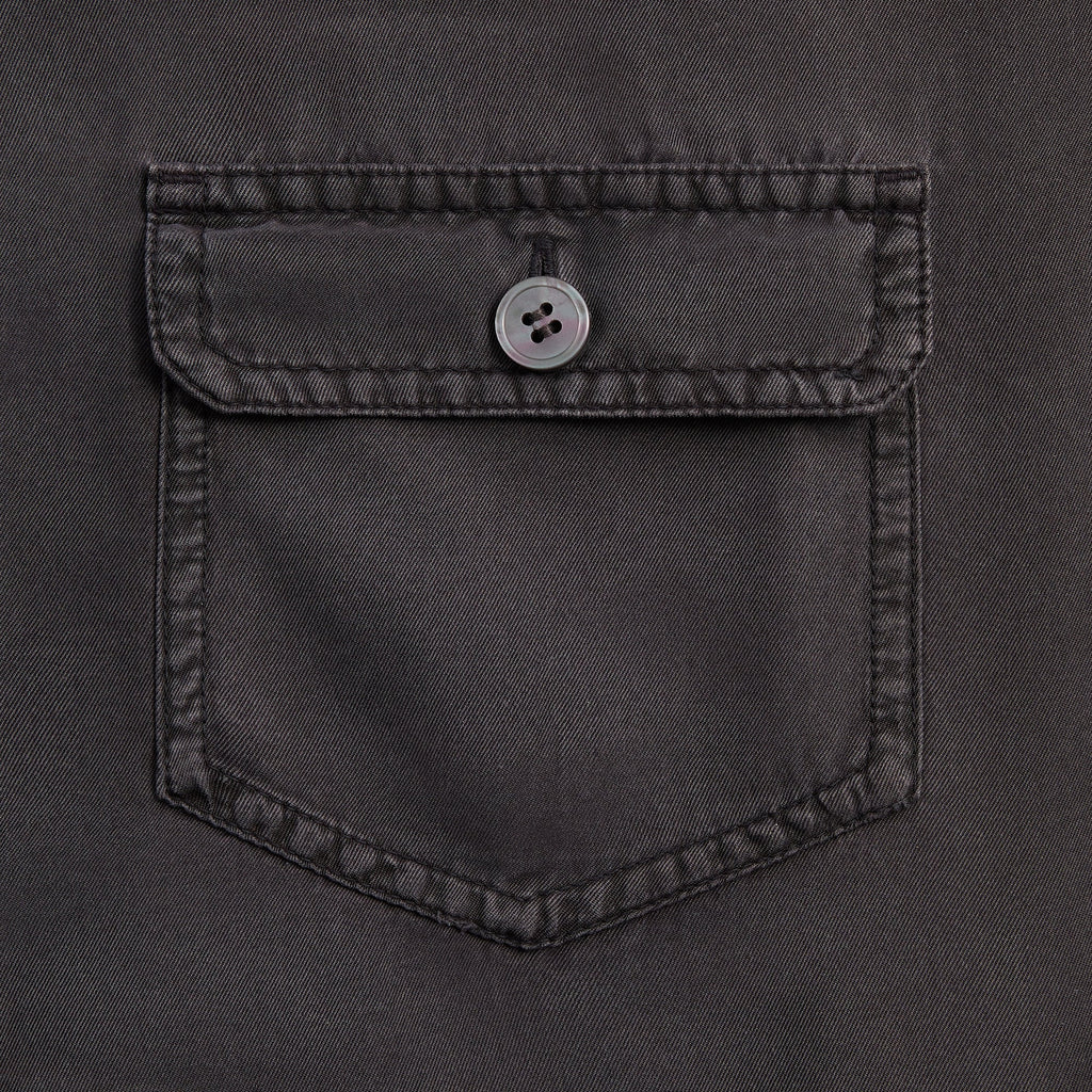 &Kin Garment Dyed Silk Collarless Yardley Shirt - Phantom Grey