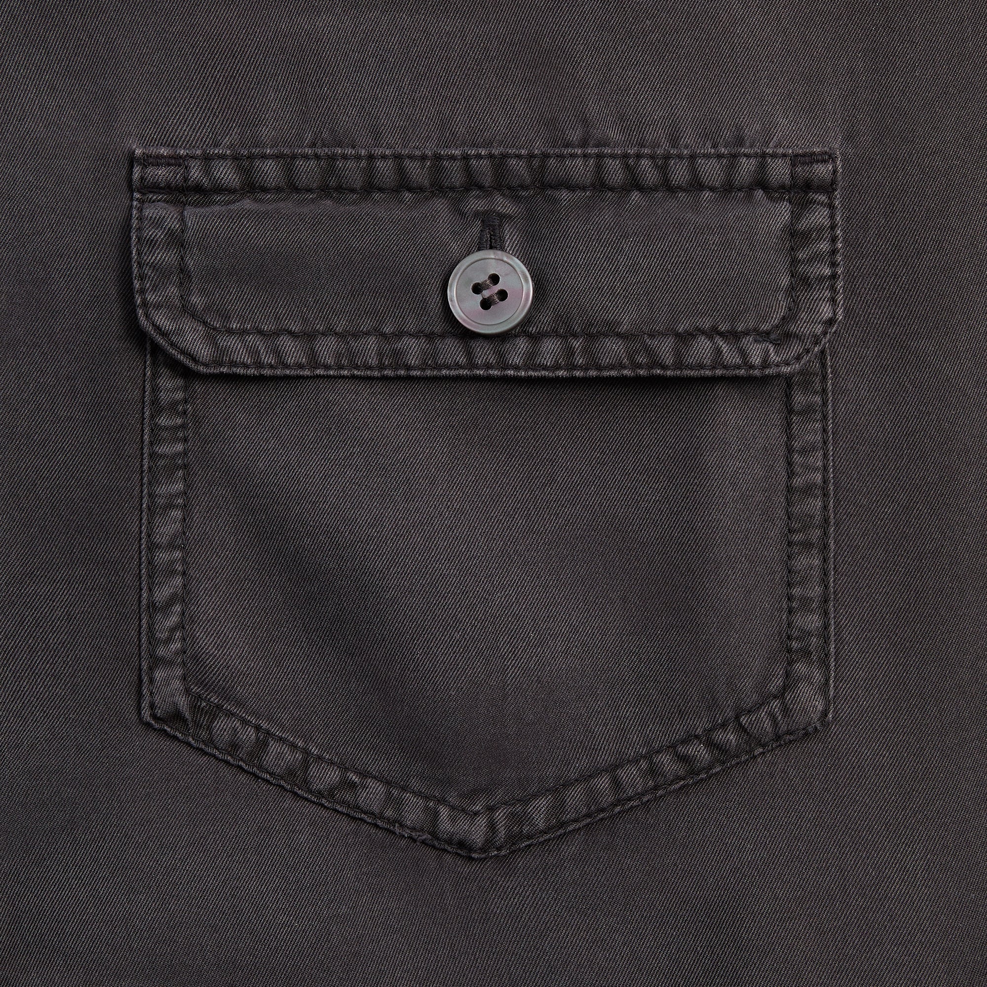 &Kin Garment Dyed Silk Collarless Yardley Shirt - Phantom Grey
