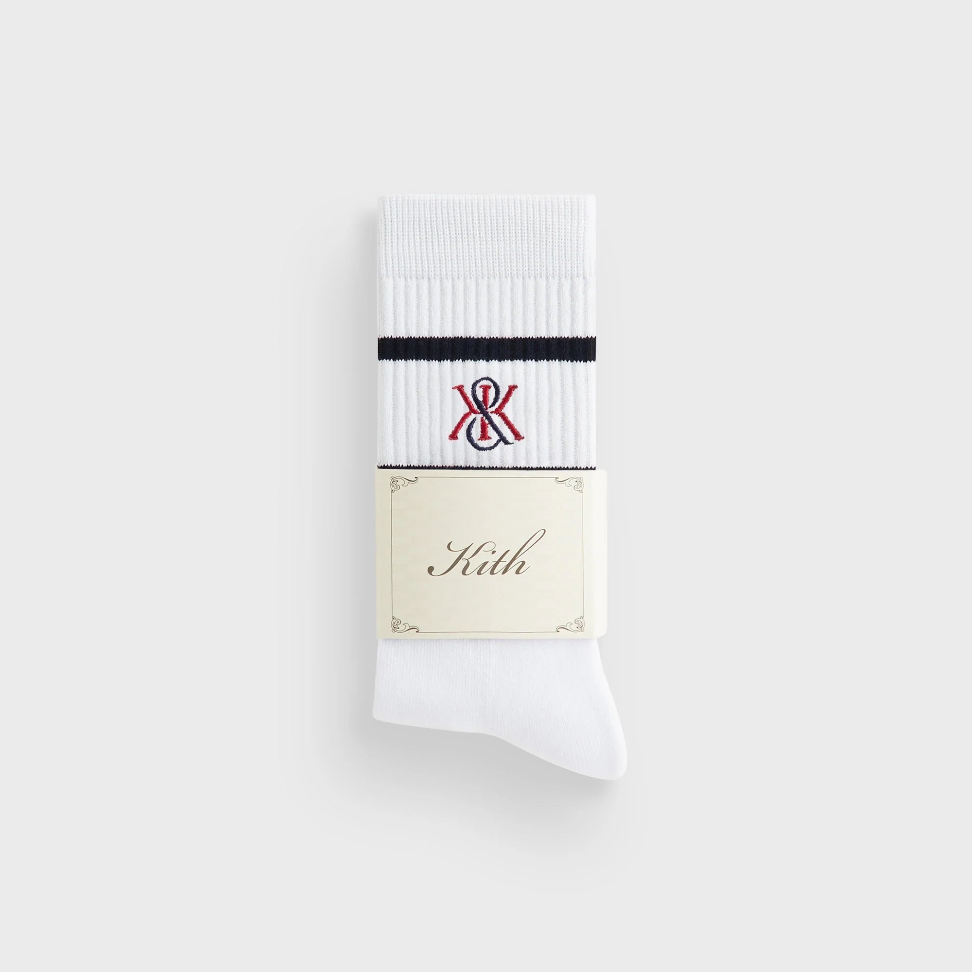 Kith 3-Pack K Crest Striped Cotton Crew Socks - White
