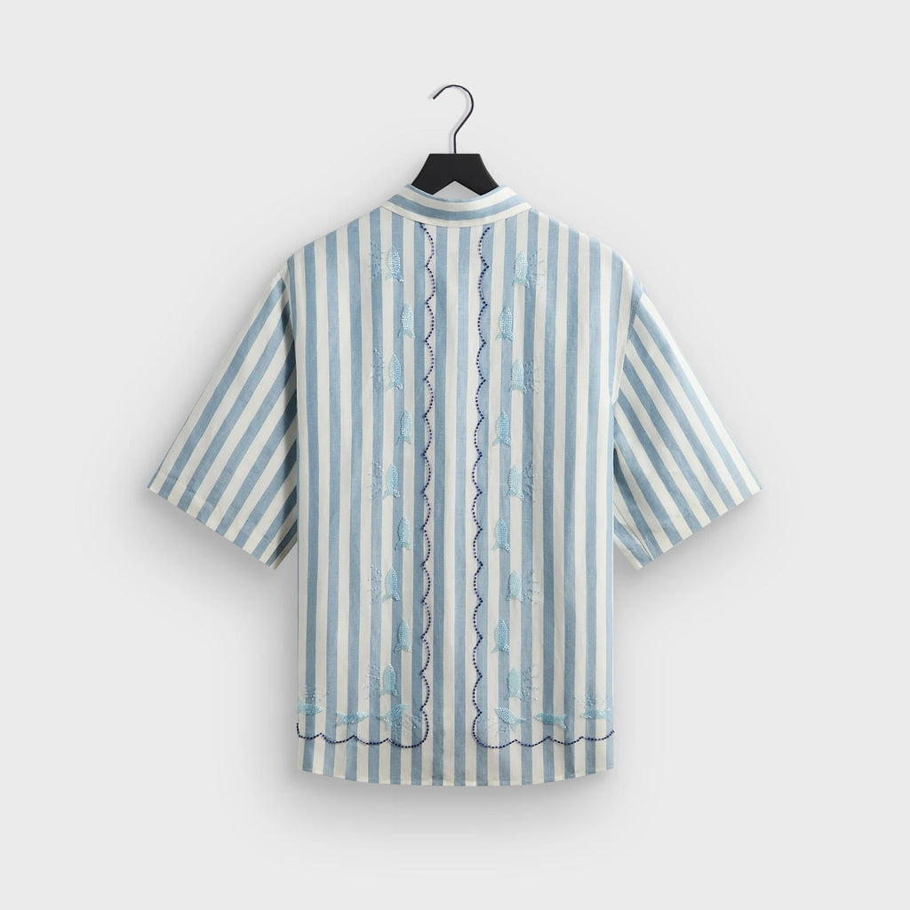 Kith Spun Silk Linen Stripe Paxton Buttondown - Light Indigo