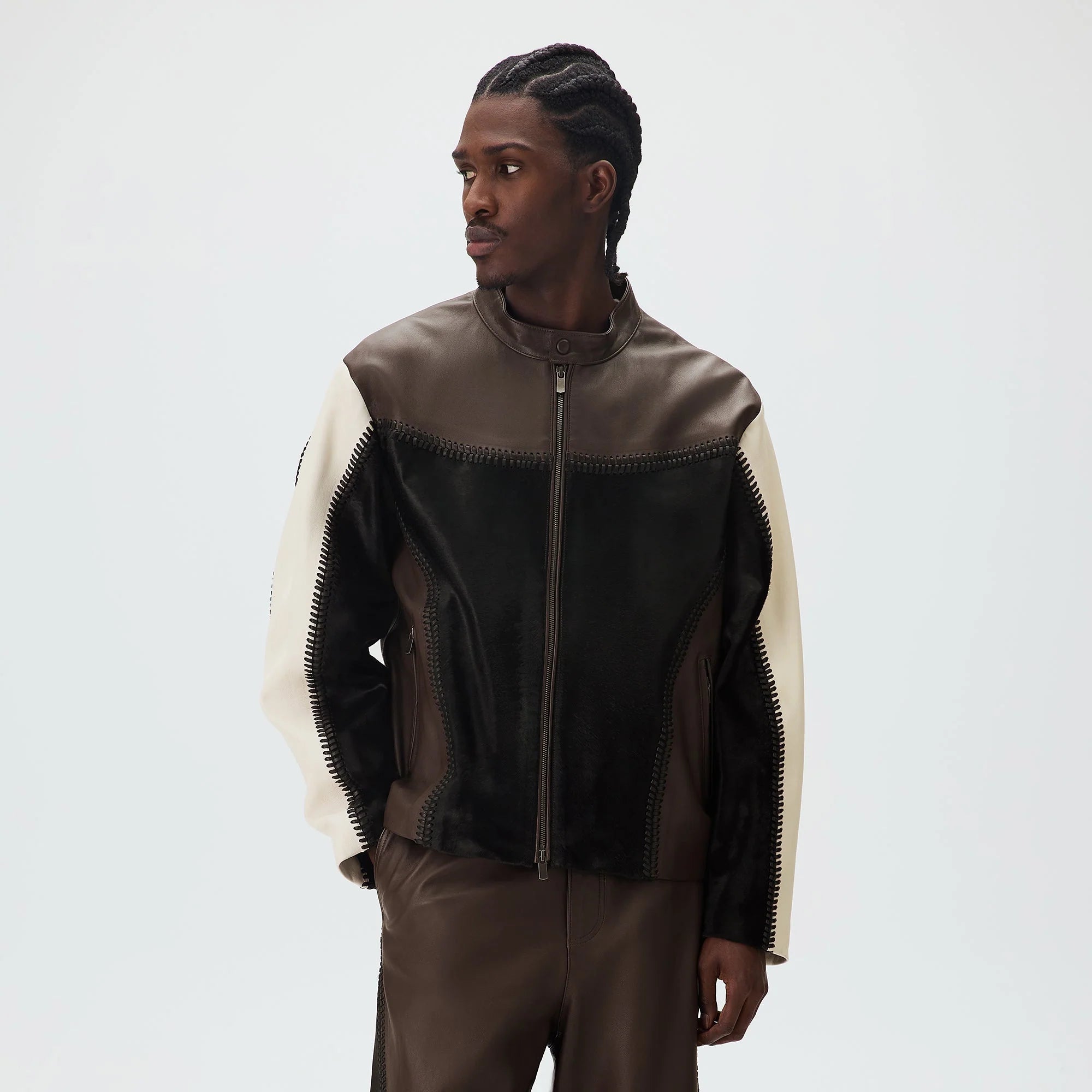&Kin Combo Leather Avari Moto Jacket - Hickory