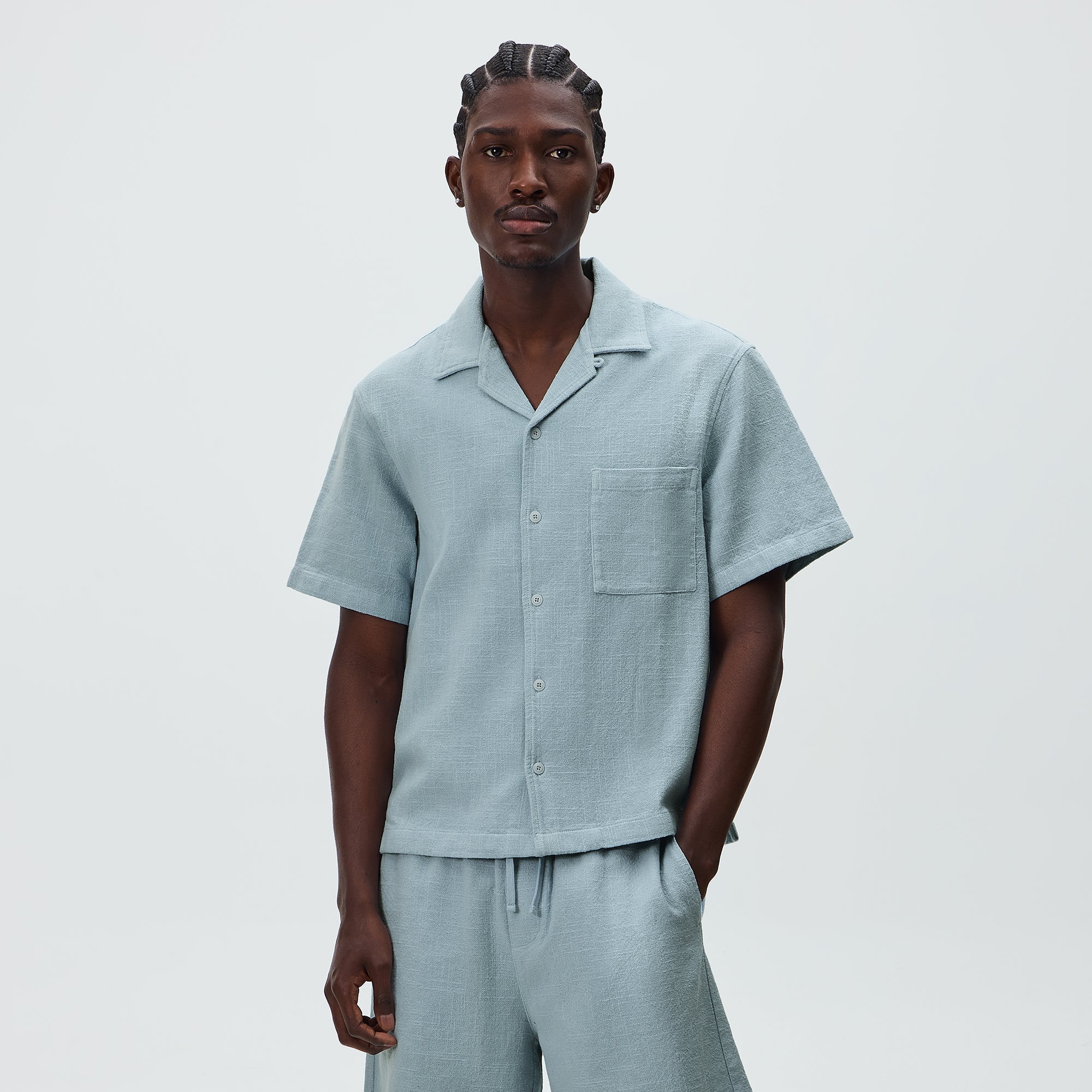Kith Soft Woven Cropped Beckham Camp Collar Shirt - Light Indigo