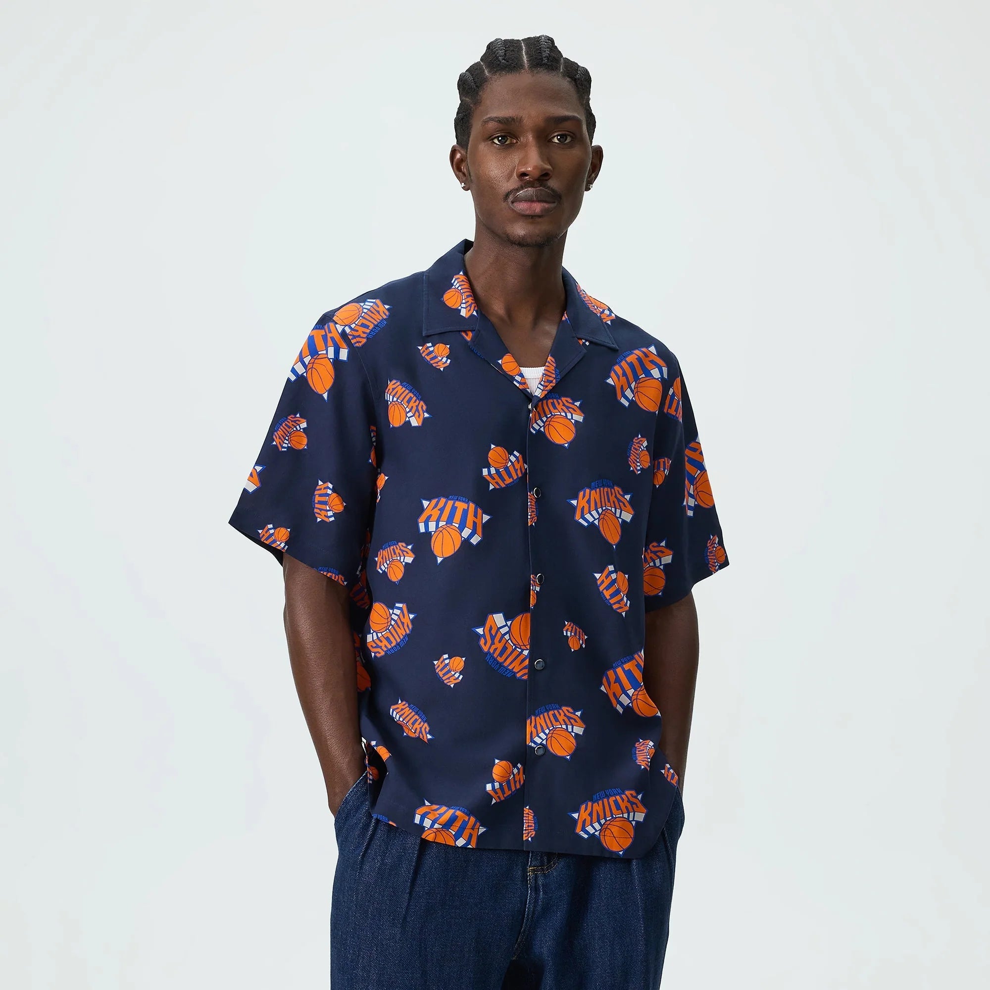 Kith for the New York Knicks Playoffs Thompson Camp Collar Shirt - Nocturnal