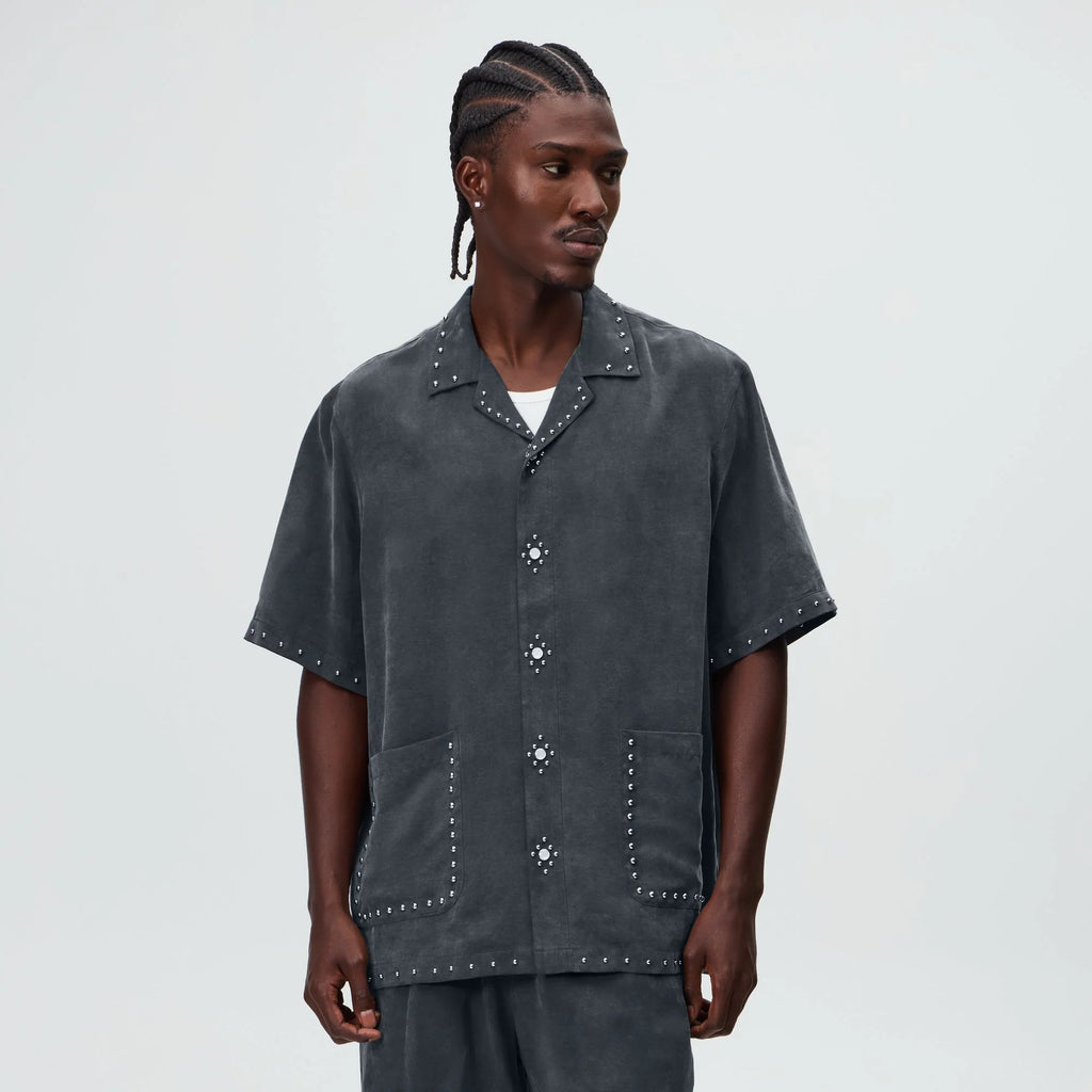 &Kin Studded Cupro Linen Sawyer Shirt - Somber