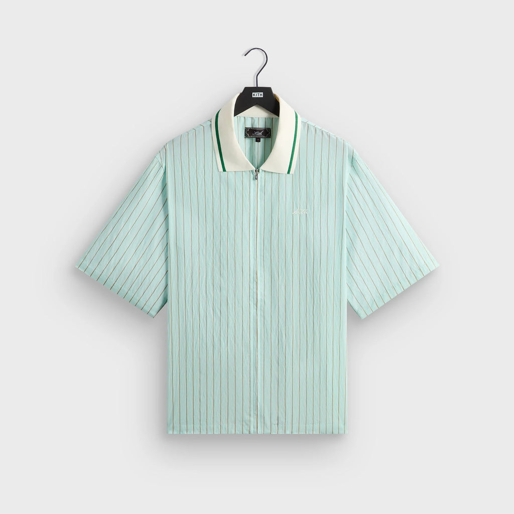 Kith Striped Poplin Thompson Zip Front Shirt - Breezeway