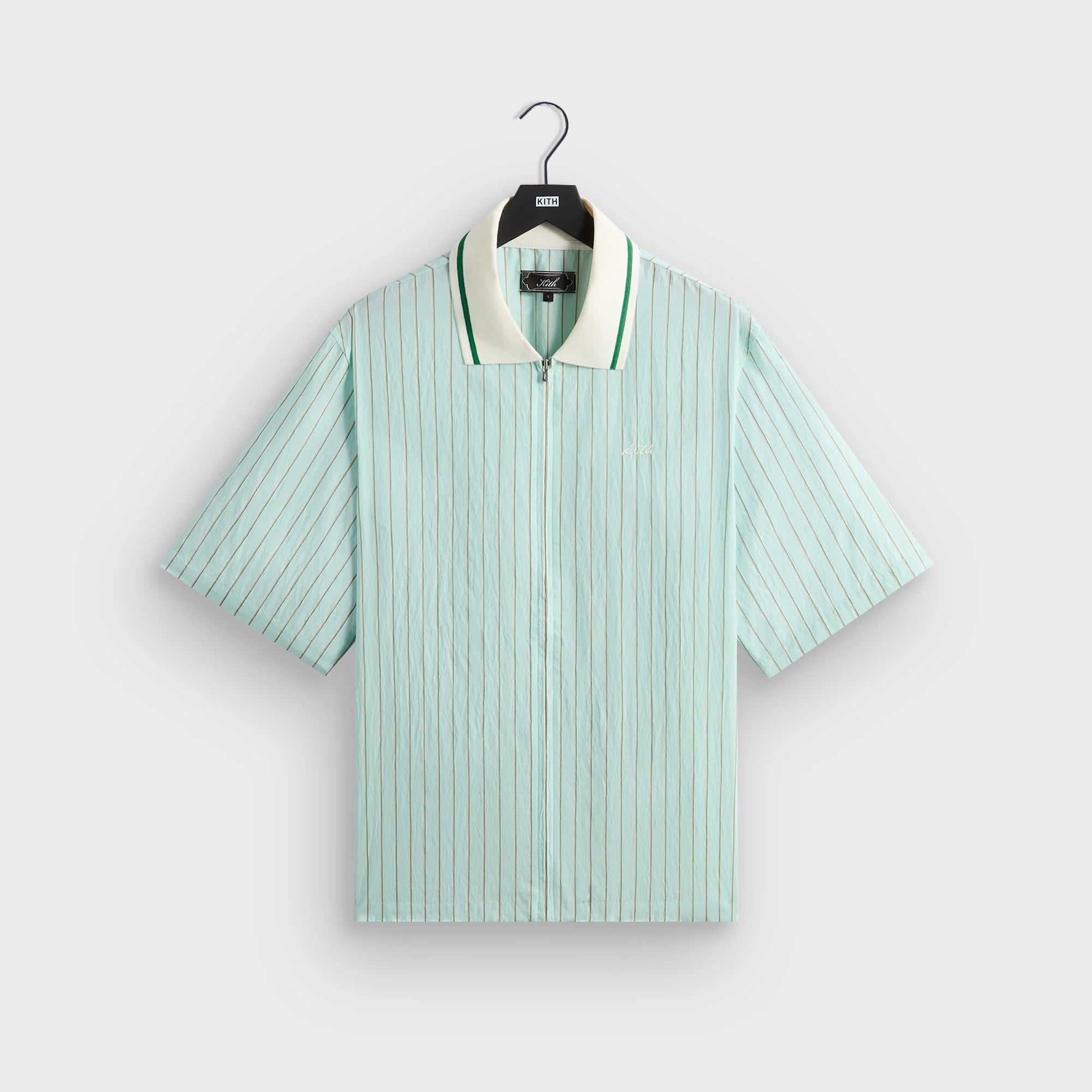 Kith Striped Poplin Thompson Zip Front Shirt - Breezeway